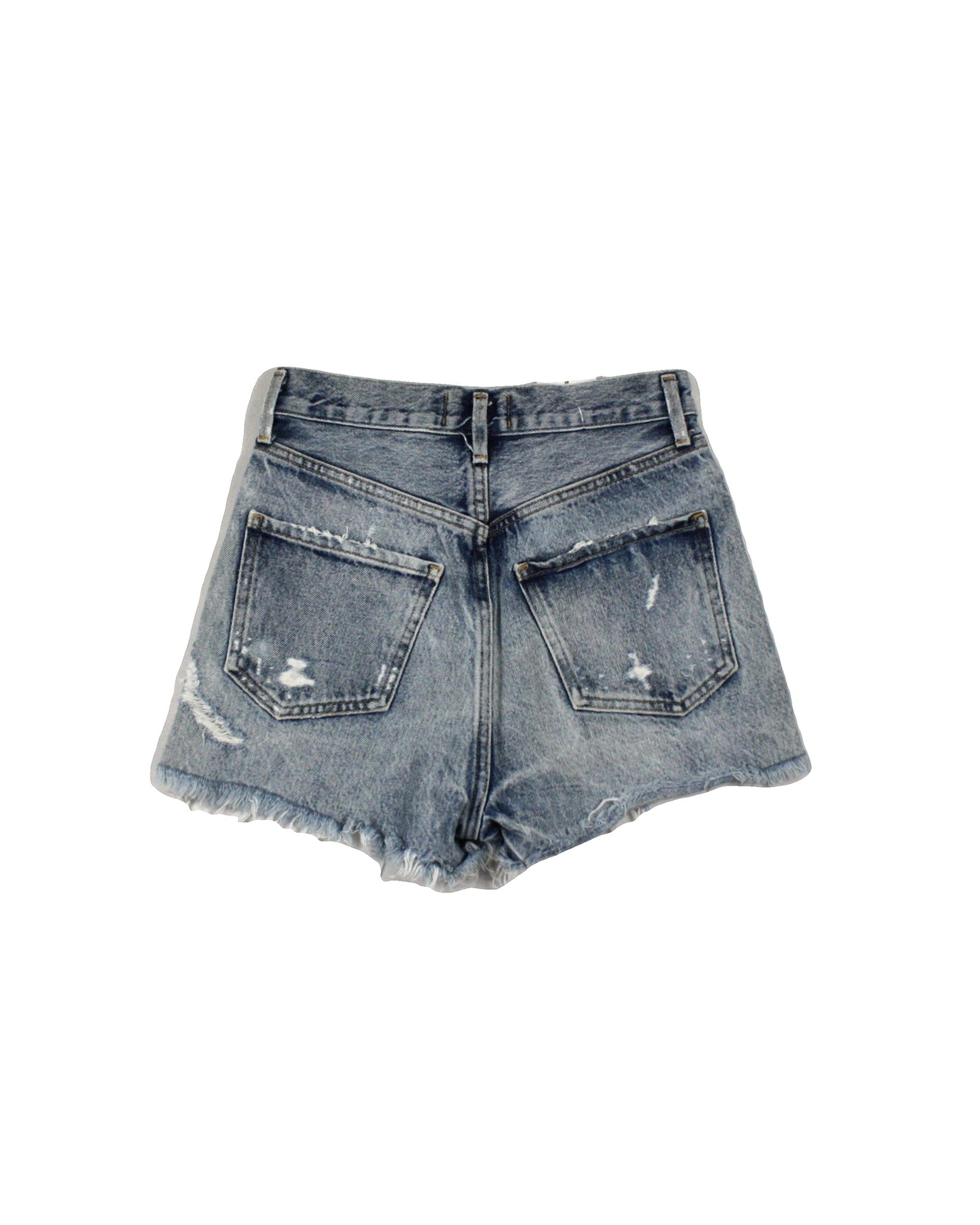 AGOLDE Women's Light Blue Distressed Detail High Waist Raw Hem Shorts – Waist 24