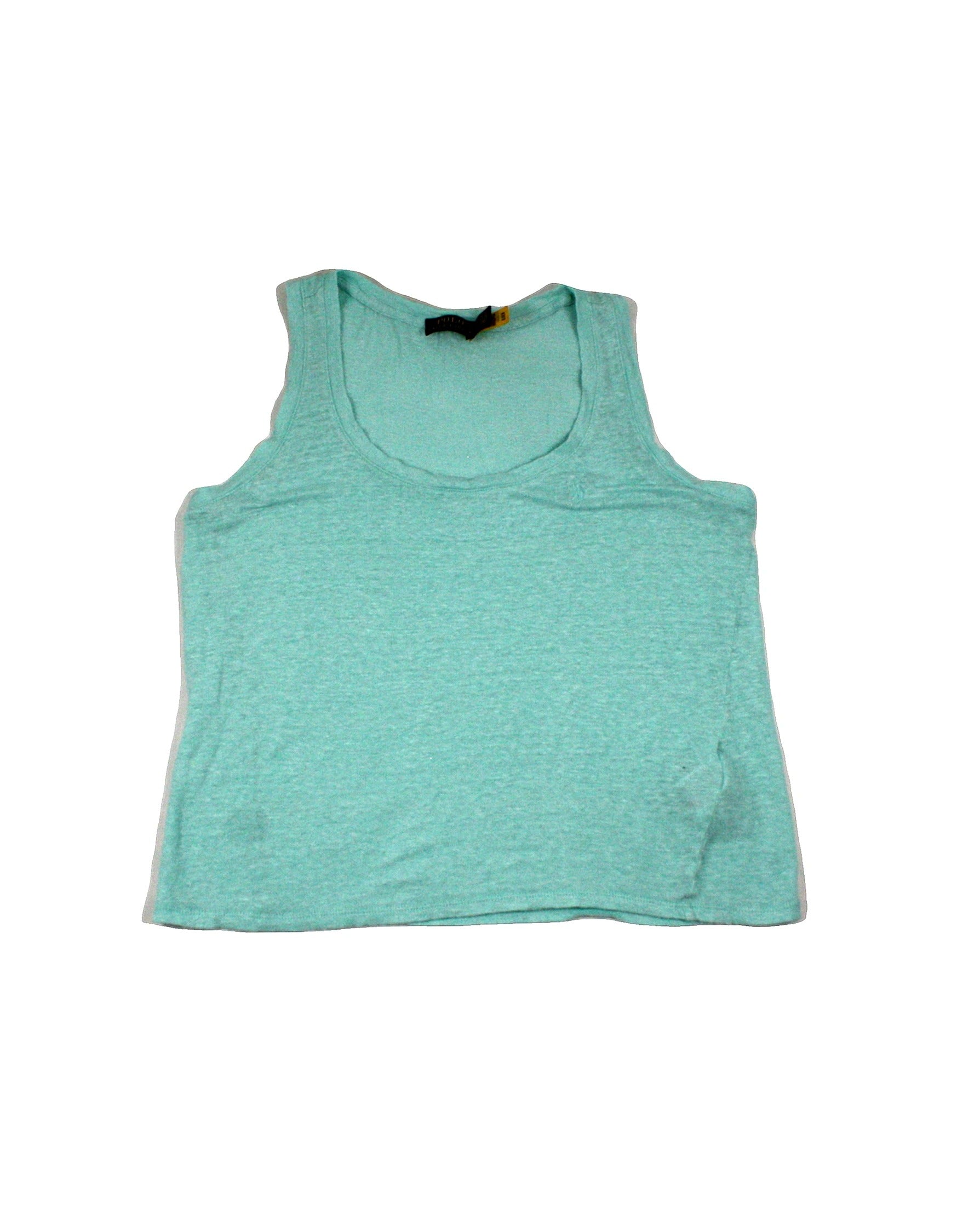 Polo Ralph Lauren Women's Aqua Linen Scoop Neckline Embroidered Logo Heathered Texture Sleeveless Top – Size S