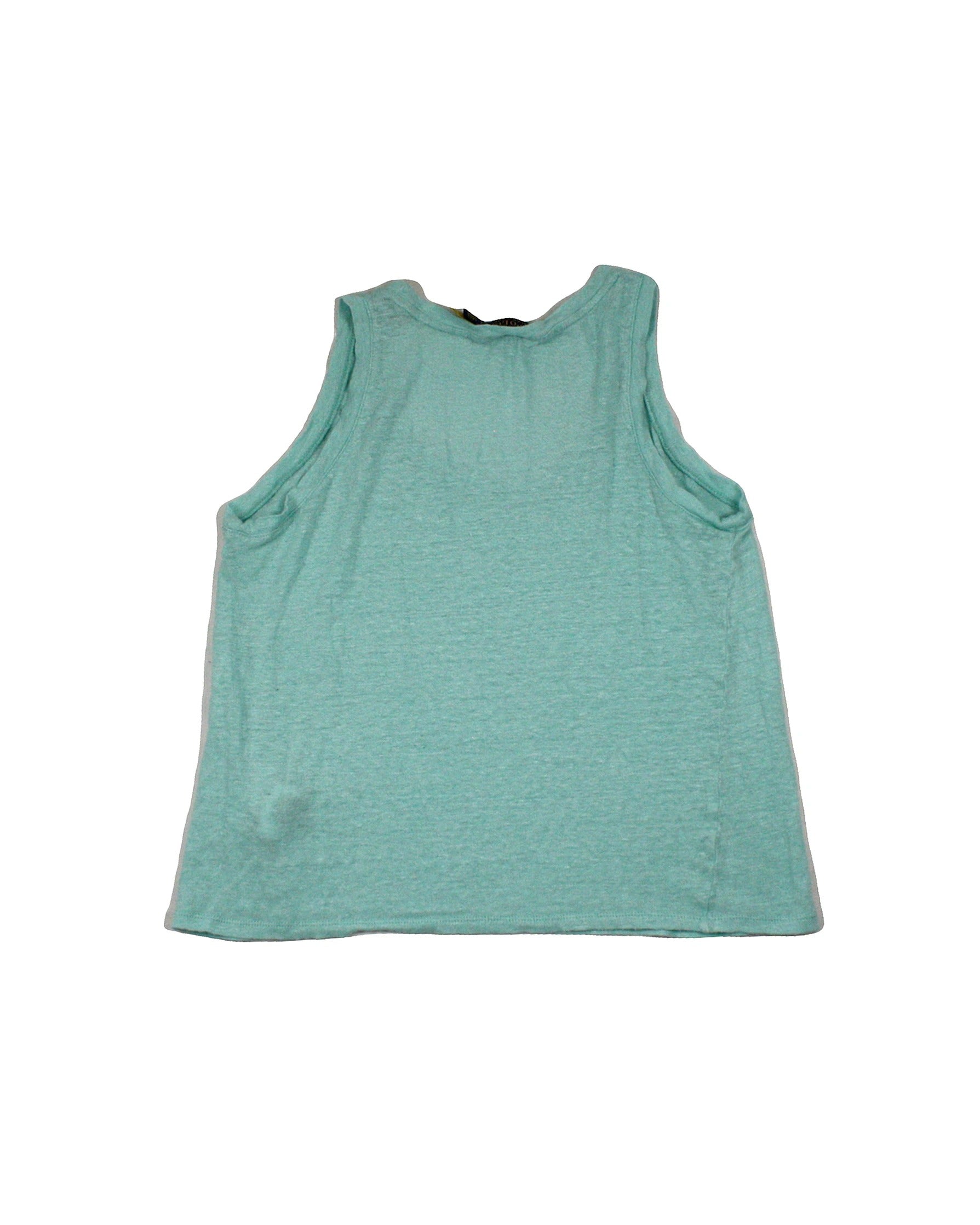 Polo Ralph Lauren Women's Aqua Linen Scoop Neckline Embroidered Logo Heathered Texture Sleeveless Top – Size S