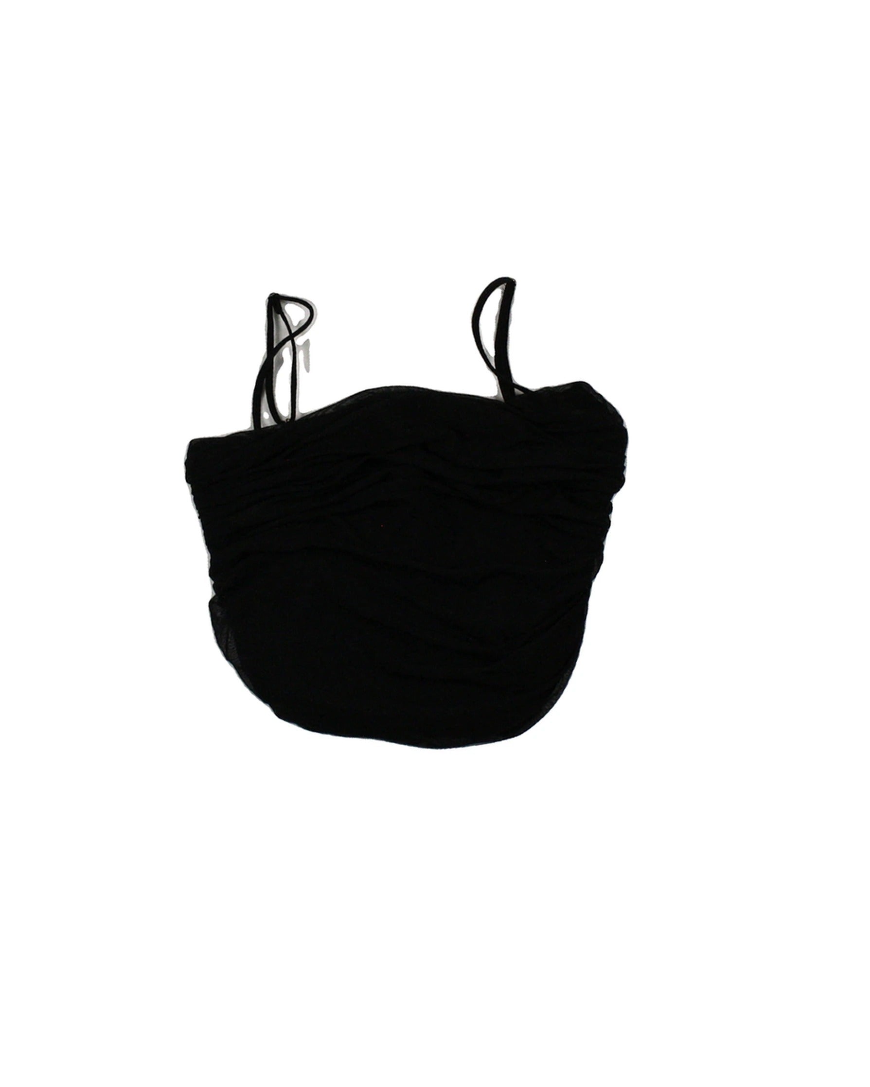 Babaton Women's Black Cropped Fit Gathered Detail Semi-Sheer Fabric Underwire Detail Spaghetti Strap Top