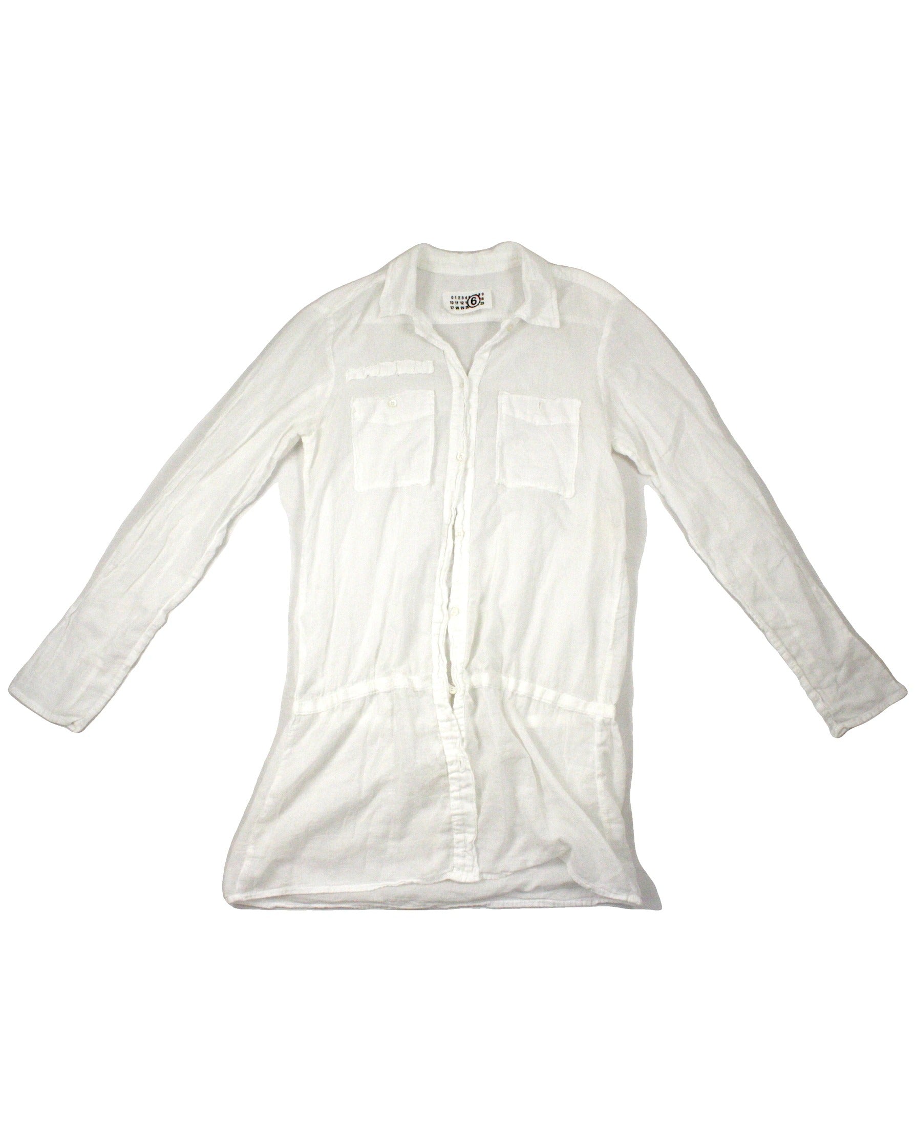 MM6 Maison Margiela Designer Women's White Long Sleeve Sheer Shirt with Waist Tie – Size 6