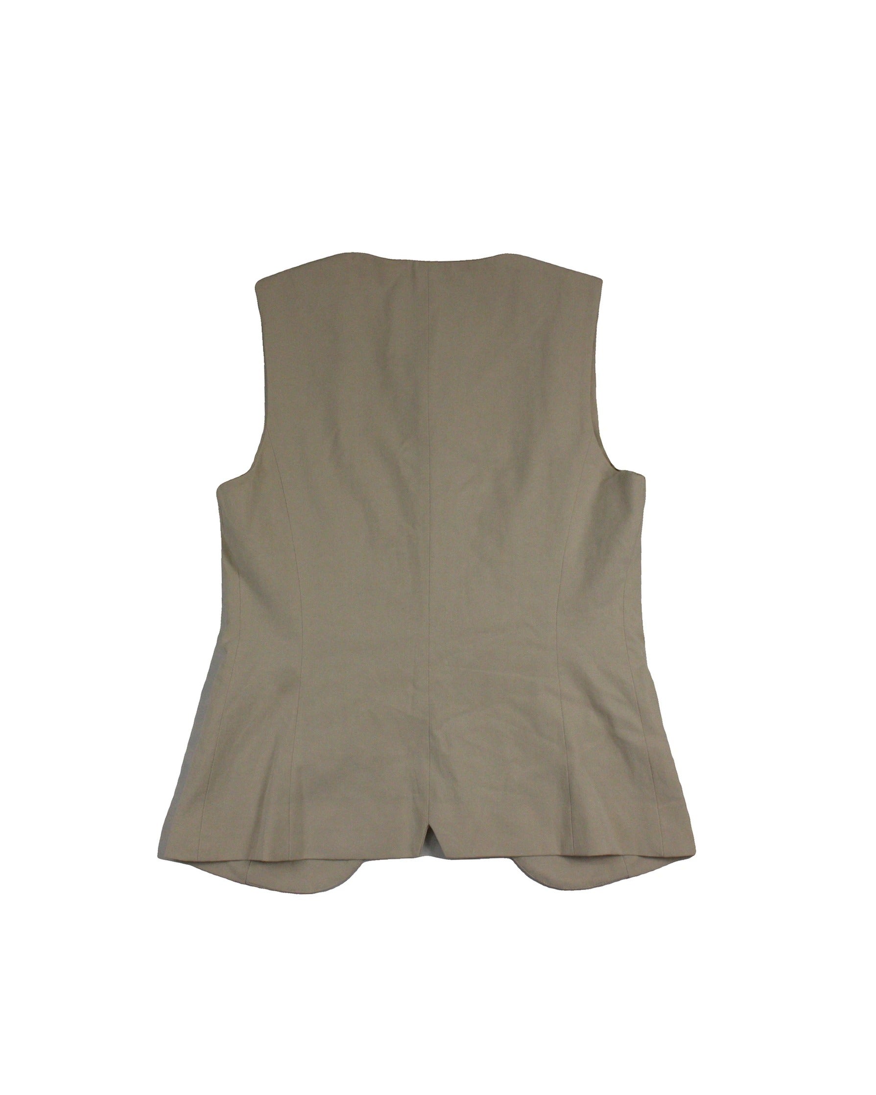 Mango Women's Beige Pleats Button Front Two Pockets Round Neckline Vest
