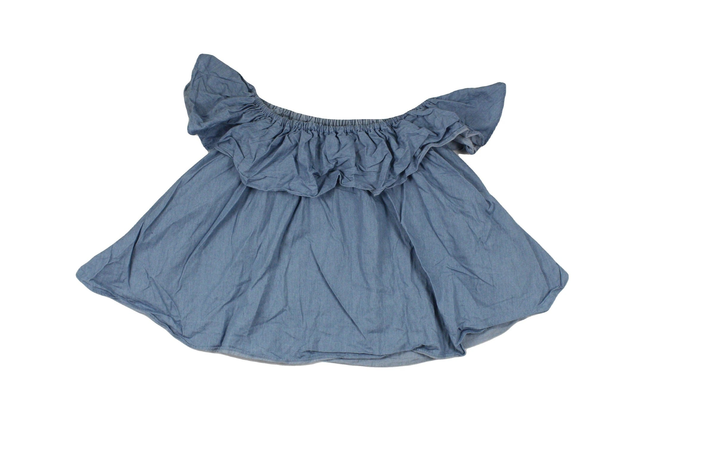 Manimo Women's Blue Ruffle Sleeves Folded Neckline Flared Fit Boxy Fit Sleeveless Top