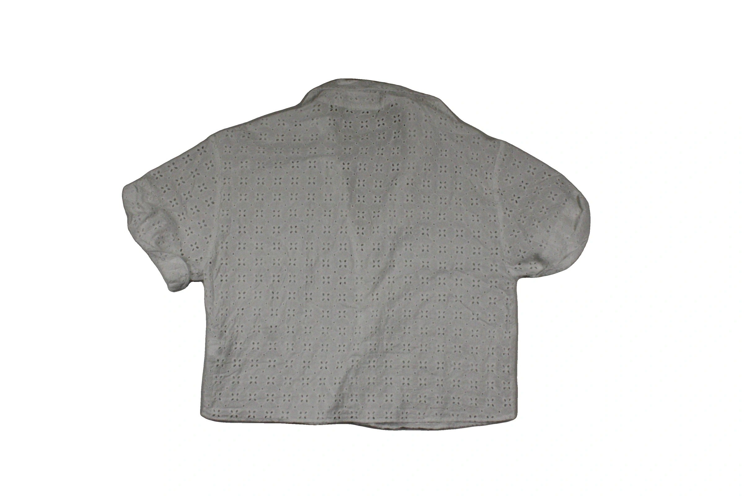 Zara Women's White Eyelet Pattern V-Neckline Shell Buttons Short Sleeve Shirt – Size XS