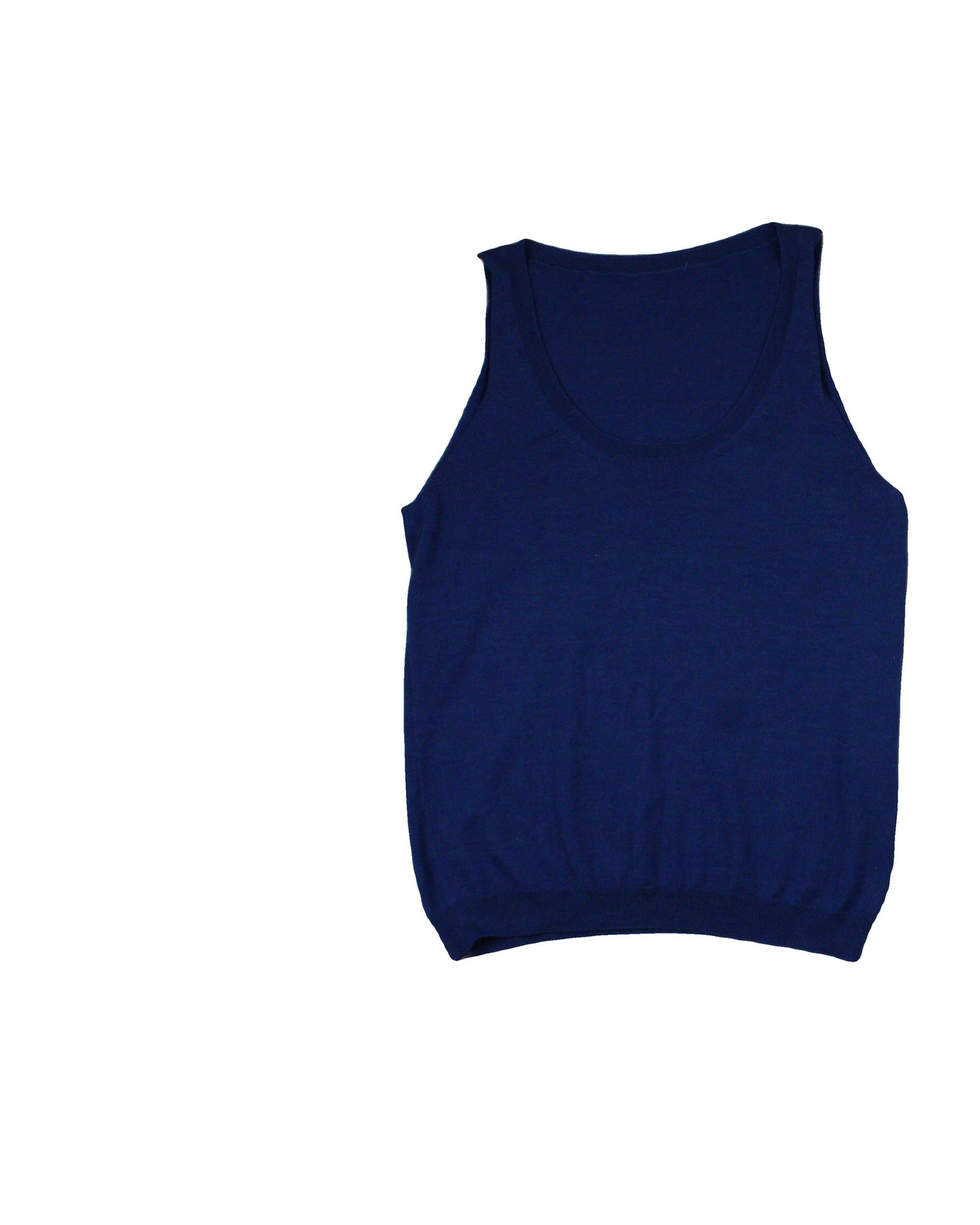 No Brand Women's Blue Lightweight Knit Scoop Neckline Ribbed Trim Sleeveless Top – Size S