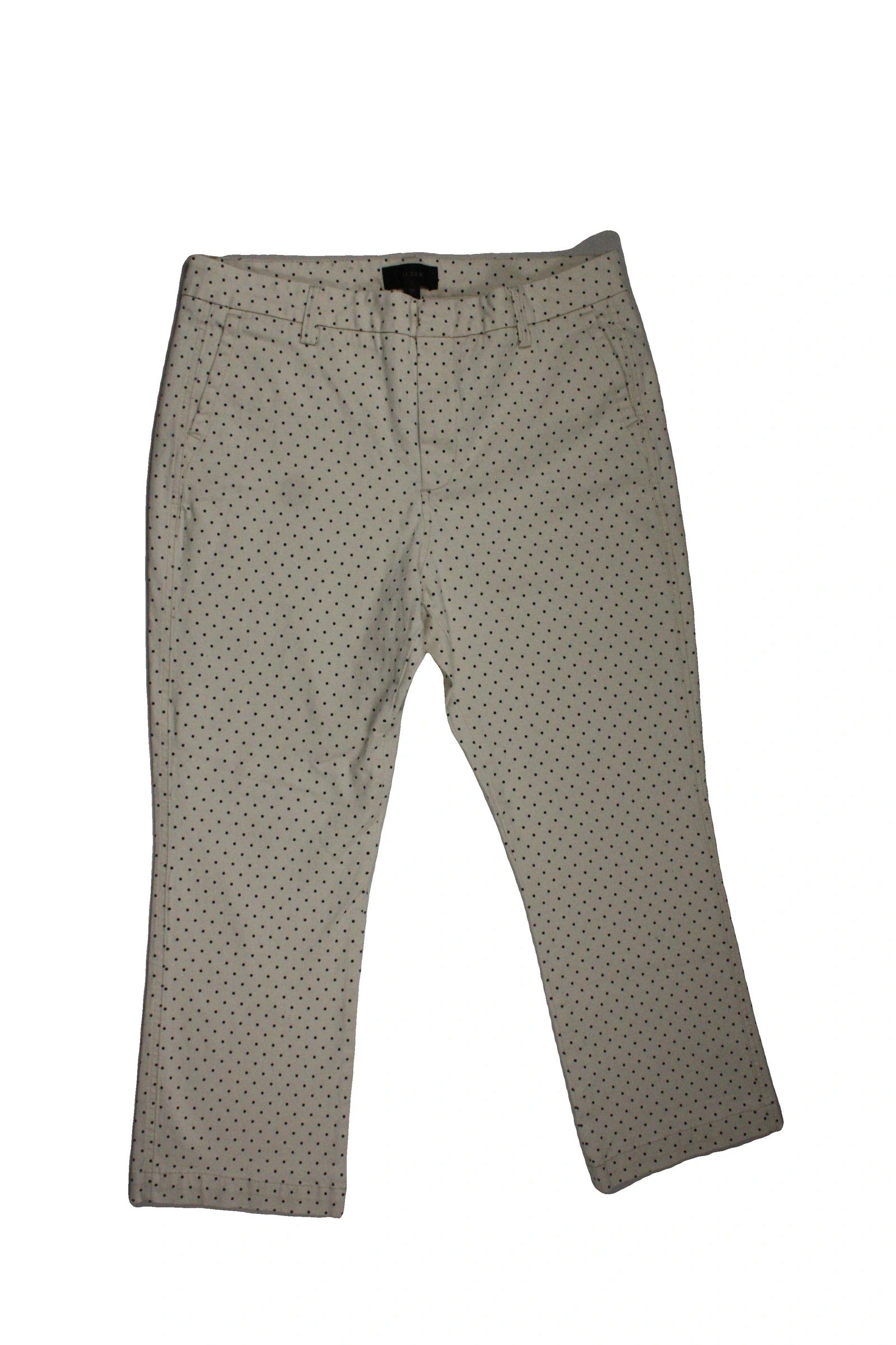 J.Crew Women's Cream/Navy Cotton Polka Dot Pattern Mid Rise Straight Leg Pants – Waist 32