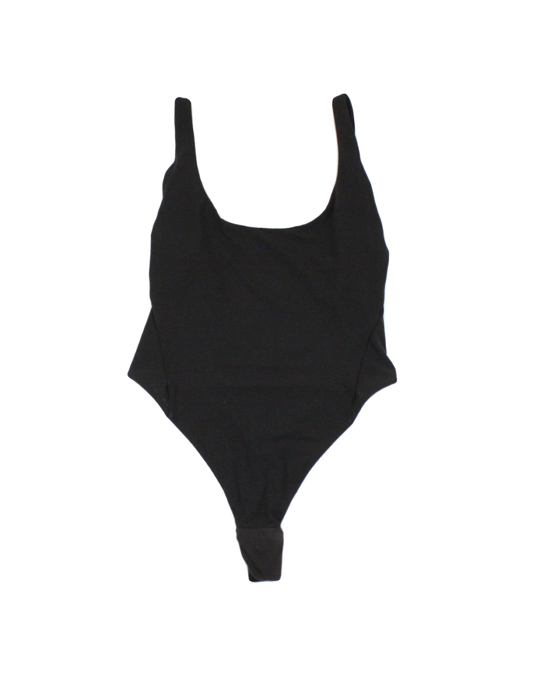 Lululemon Women's Black Scoop Neckline Mesh Detail Panel Detail Thong Back Bodysuit