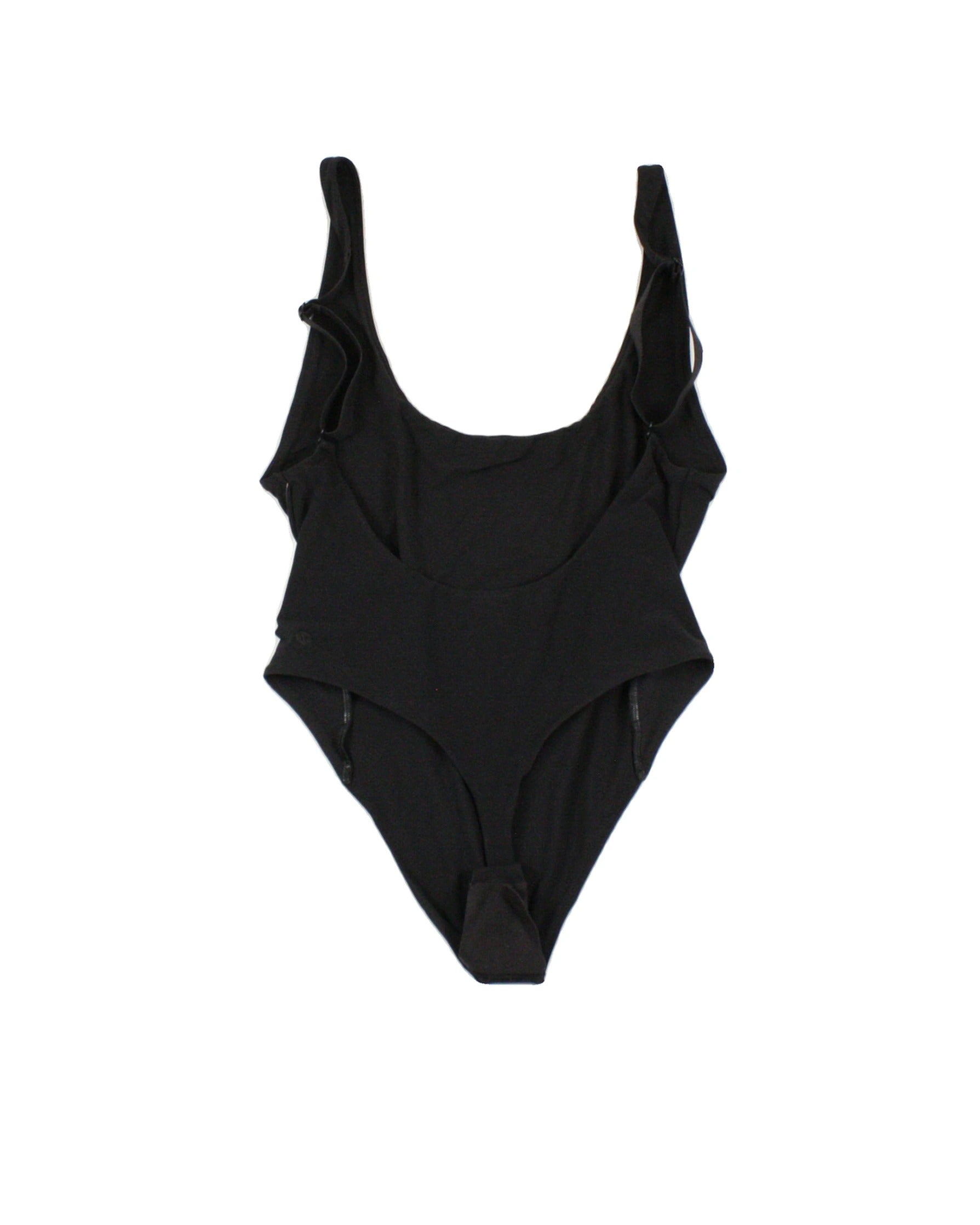 Lululemon Women's Black Scoop Neckline Mesh Detail Panel Detail Thong Back Bodysuit