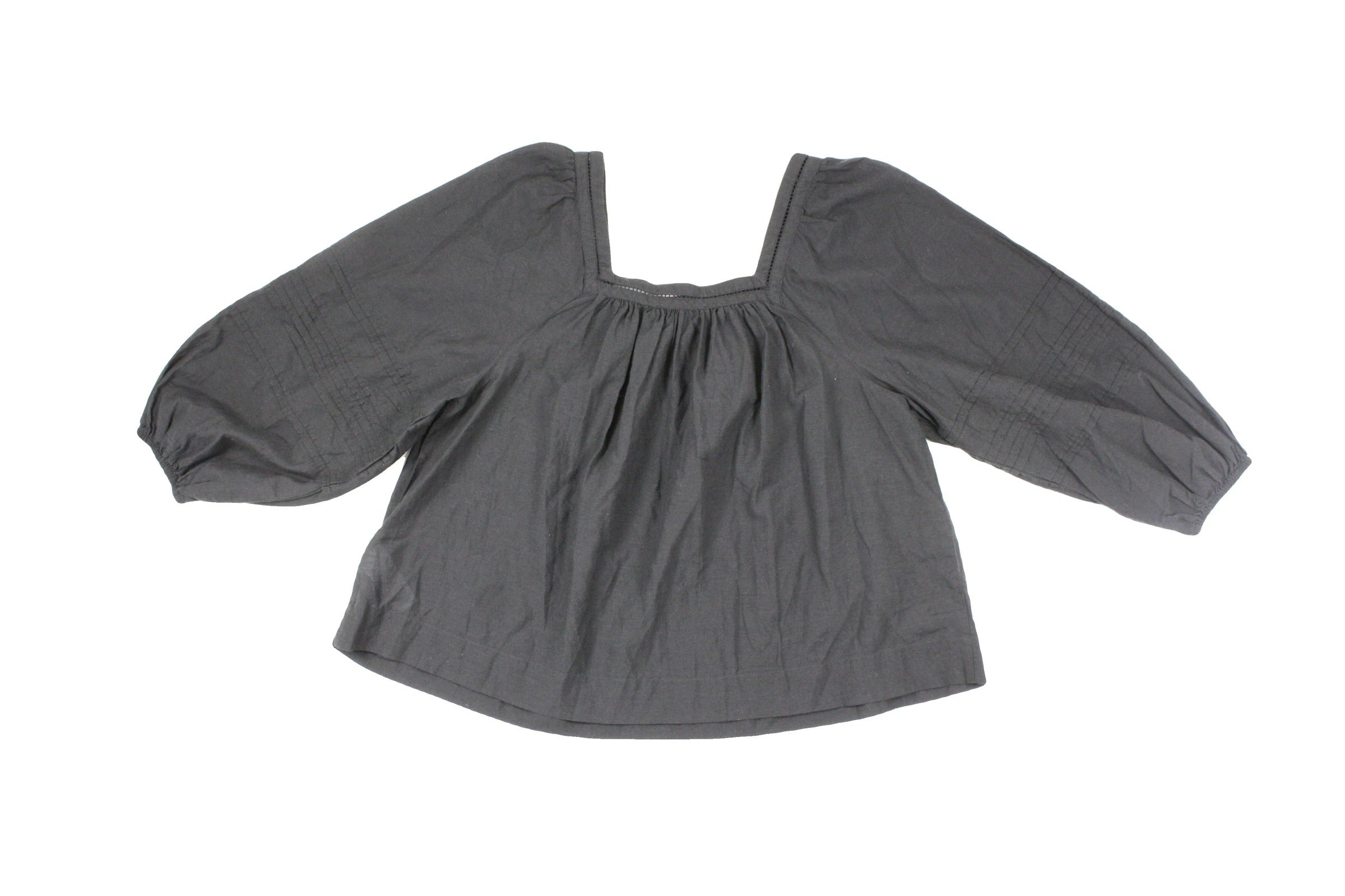 Madewell Women's Black Square Neckline Eyelet Trim Long Sleeve Top – Size XS