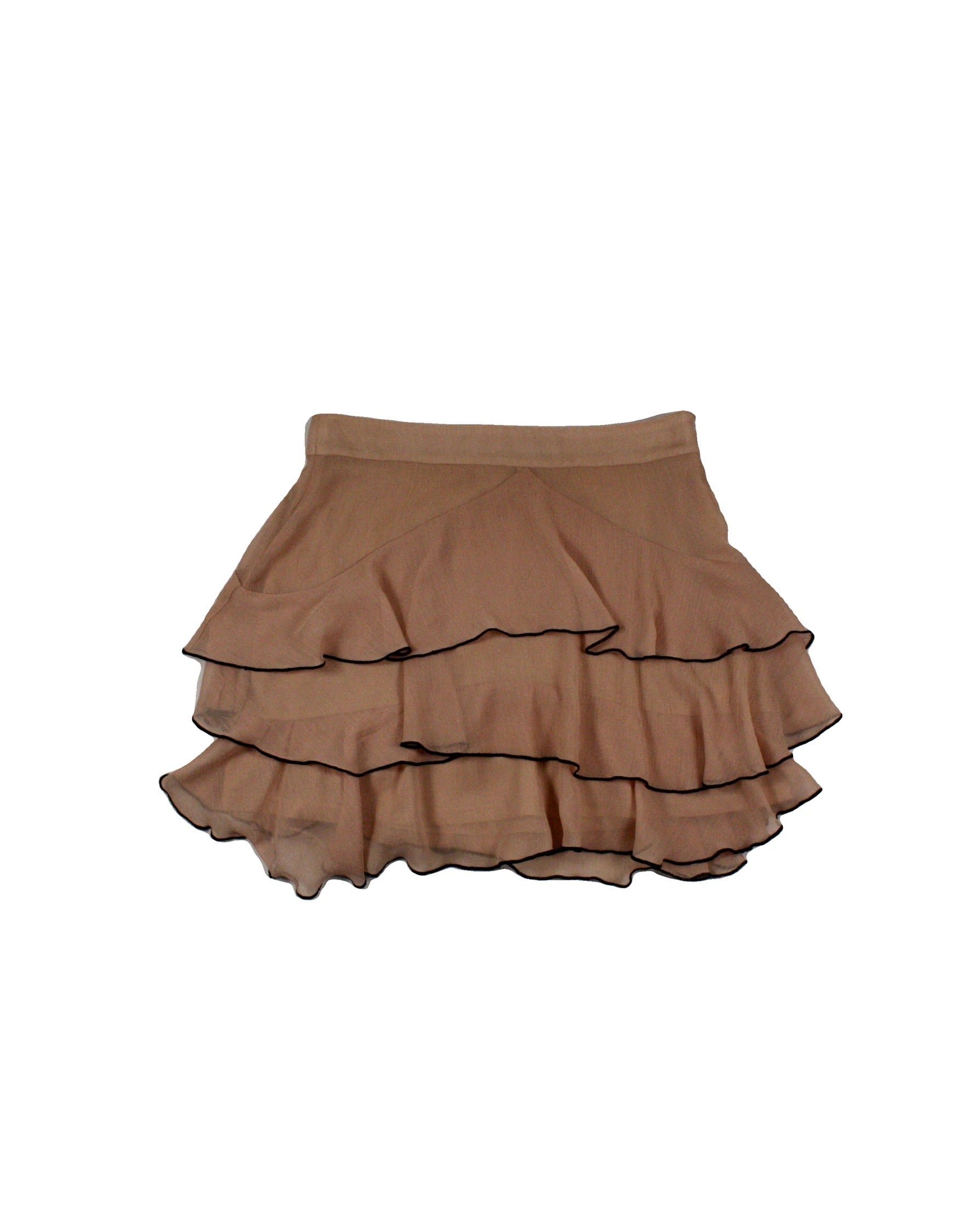 Zara Women's Peach/Black Ruffle Layers Side Zip Closure Mini Length Sheer Fabric Skirt – Waist 27
