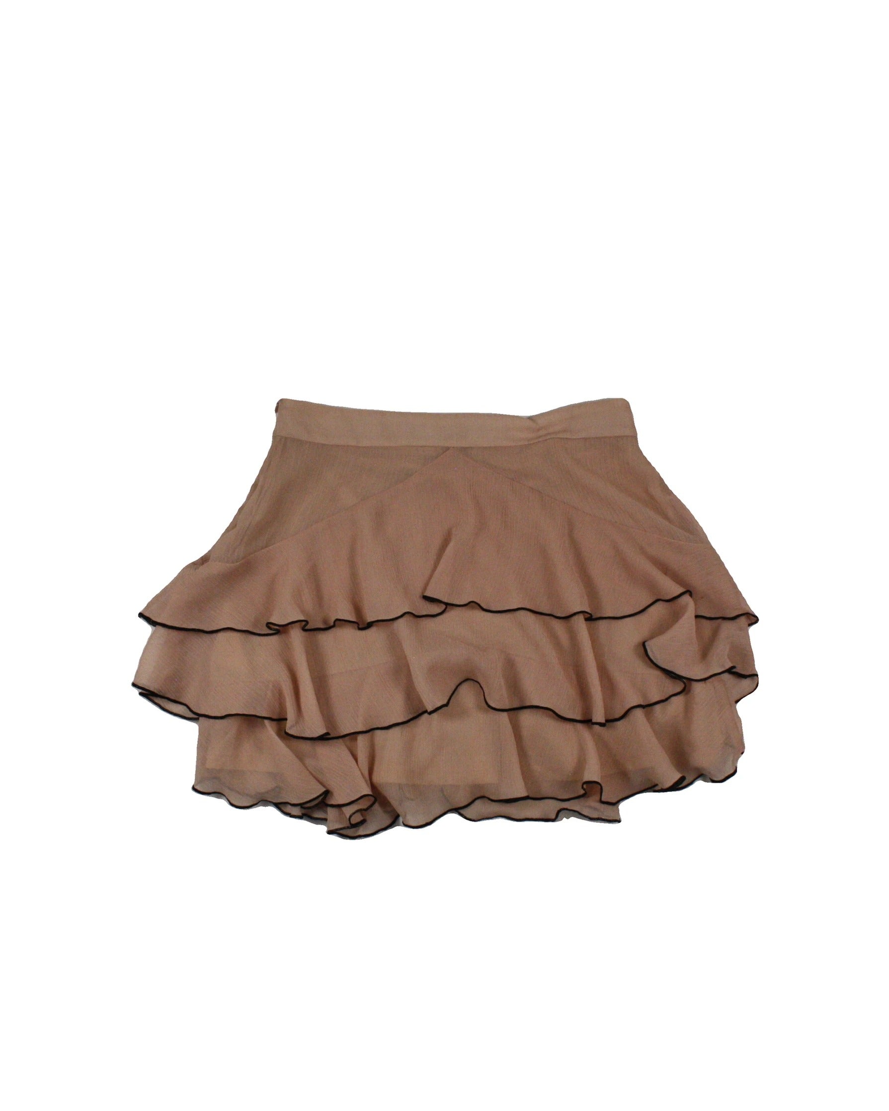 Zara Women's Peach/Black Ruffle Layers Side Zip Closure Mini Length Sheer Fabric Skirt – Waist 27