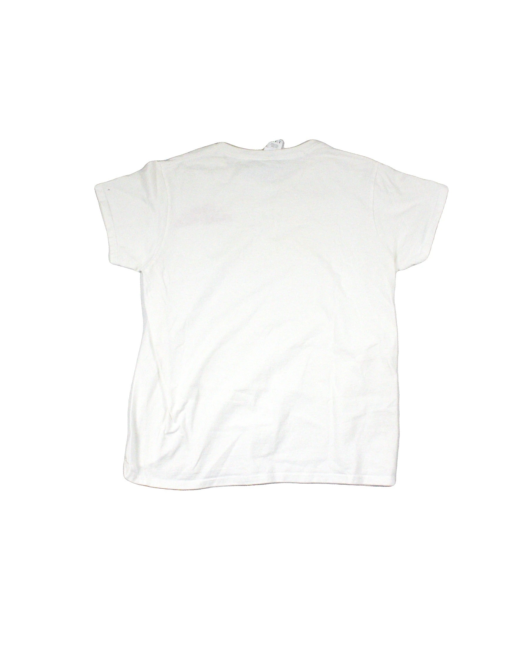 Gildan Women's White Cotton Short Sleeve Top with Chest Embroidery and Rib Trim – Size M
