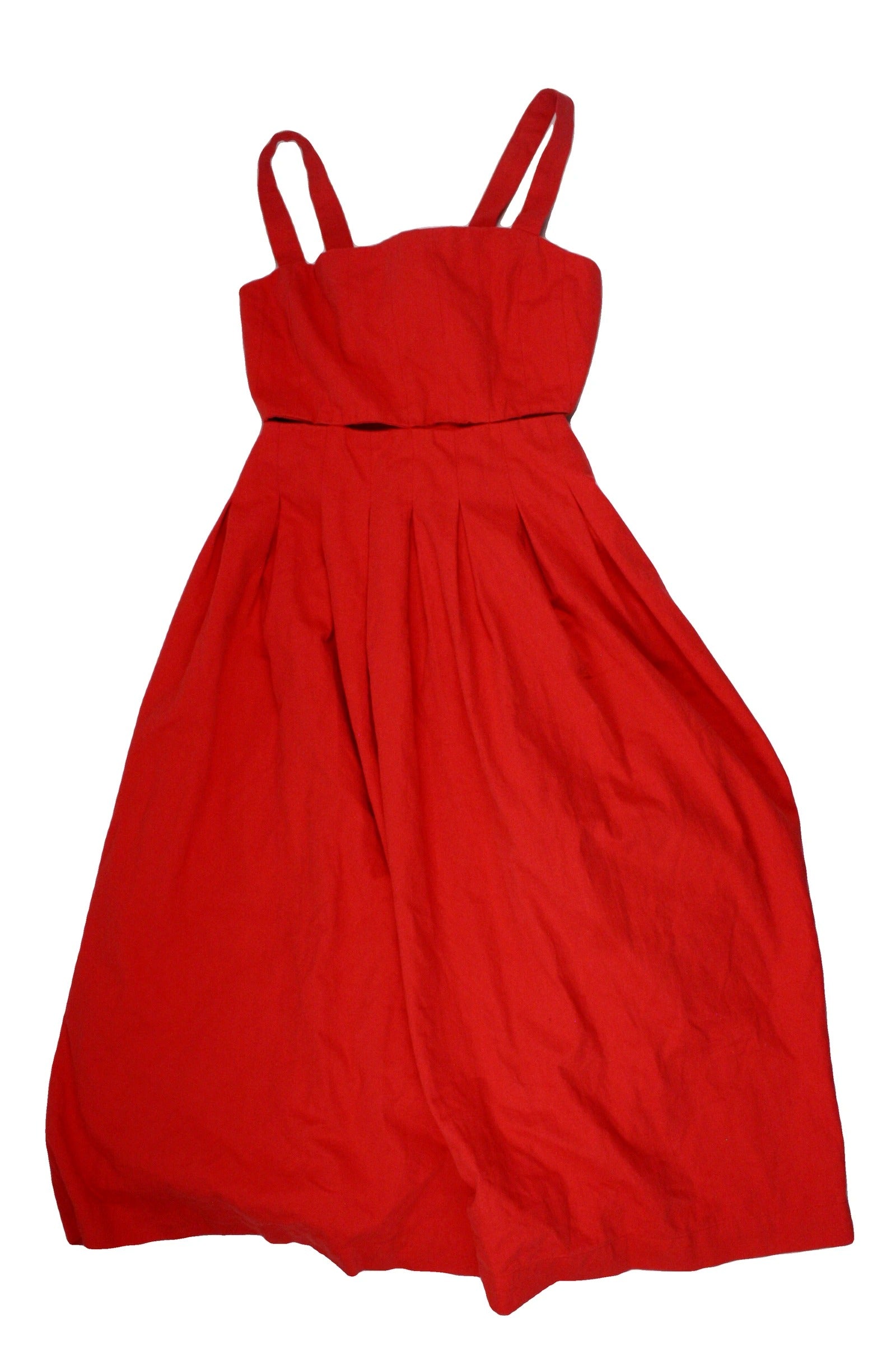 EnSaison Women's Red Mini Length Pleated Open Waist Back Tie Sleeveless Dress – New, Size M