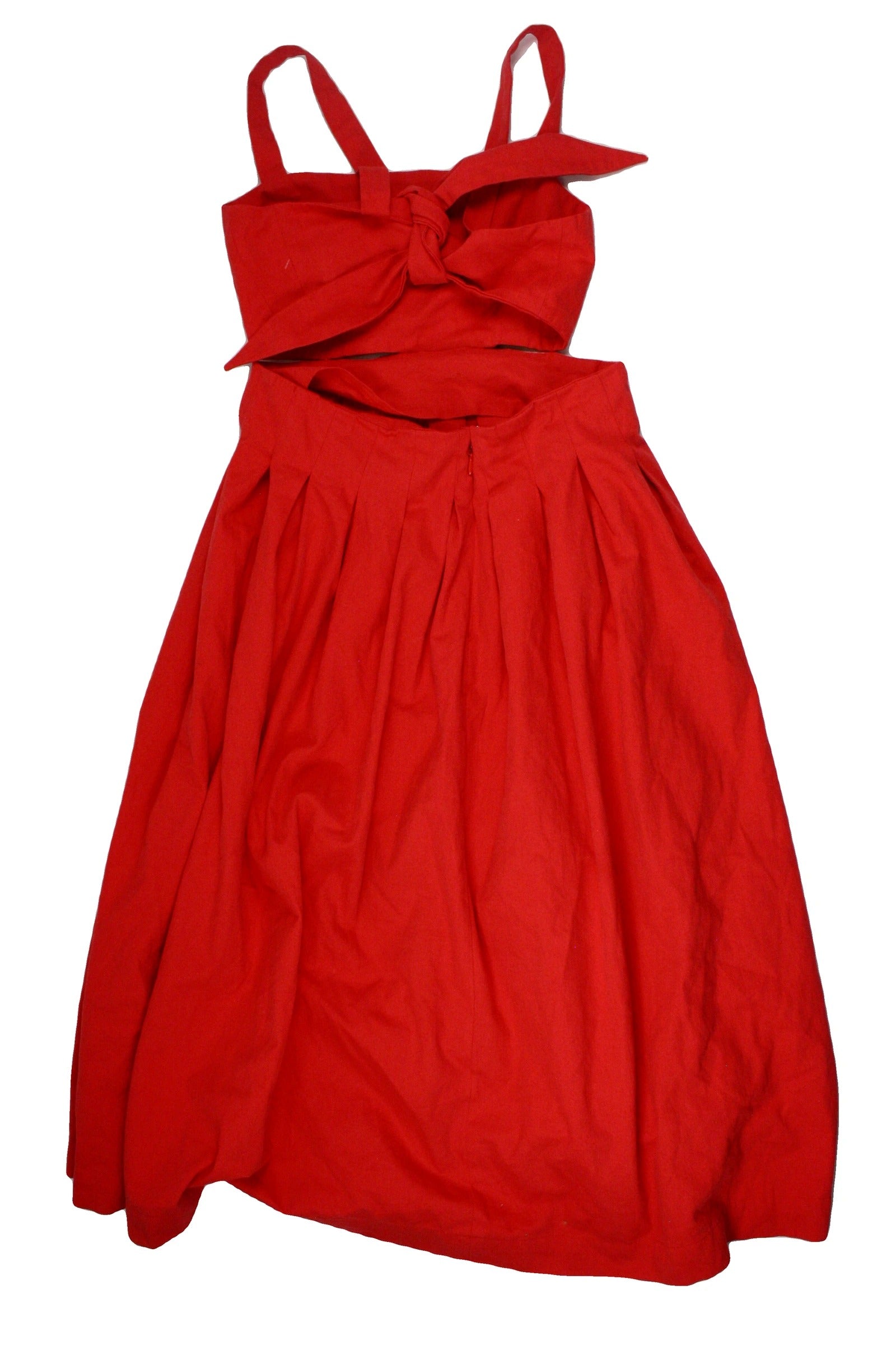 EnSaison Women's Red Mini Length Pleated Open Waist Back Tie Sleeveless Dress – New, Size M