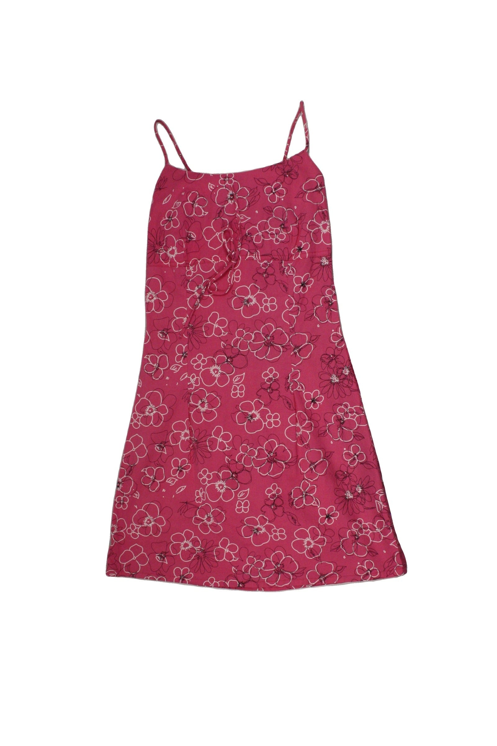ANGIE Women's Pink/White/Black Floral Pattern Scoop Neckline Midi Length Bow Under Bust Spaghetti Strap Dress