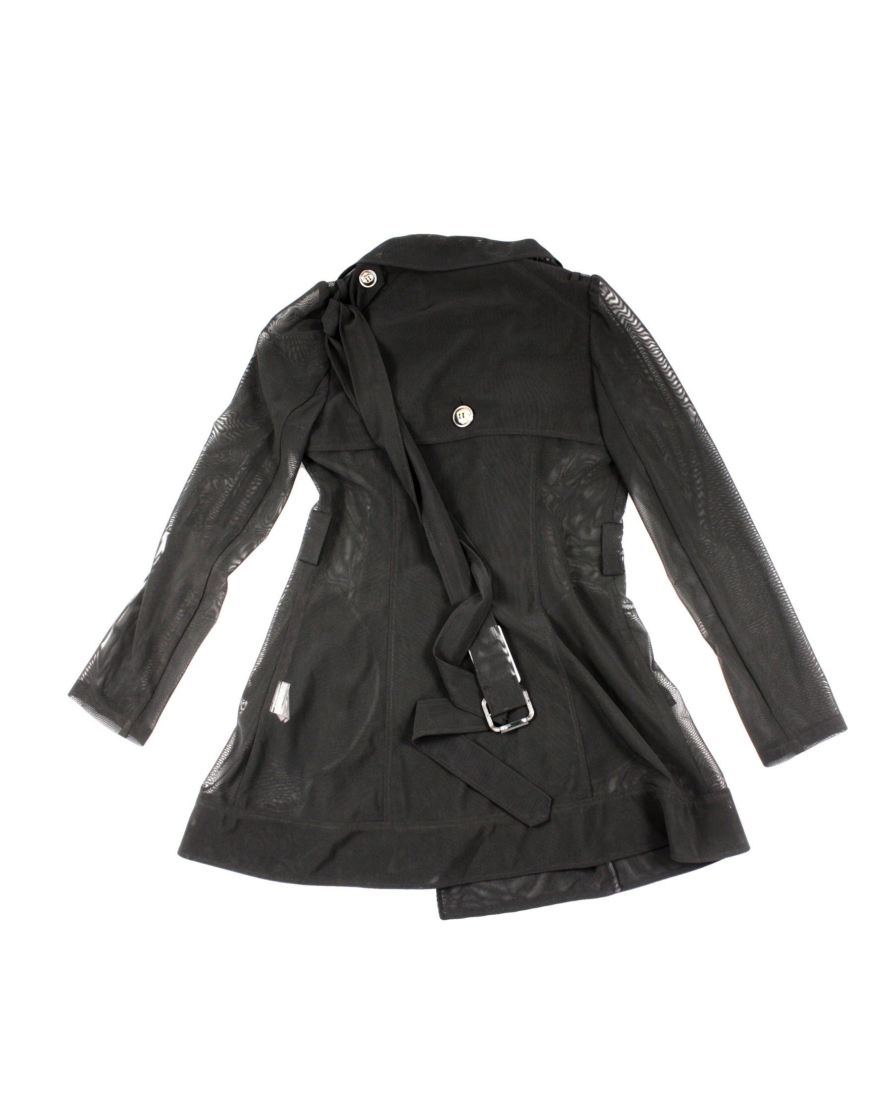 No Brand Women's Black Mesh Long Sleeve Double-Breasted Jacket with Belt
