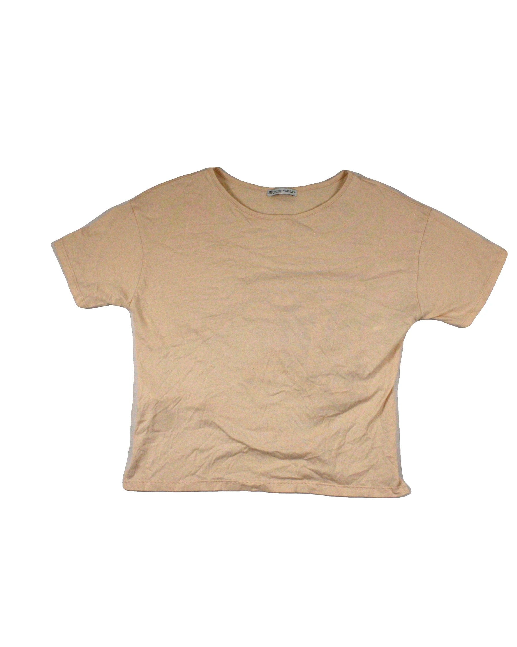 Zara Women's Light Pink Short Sleeve Top with Open Back and Back Ties – Size S
