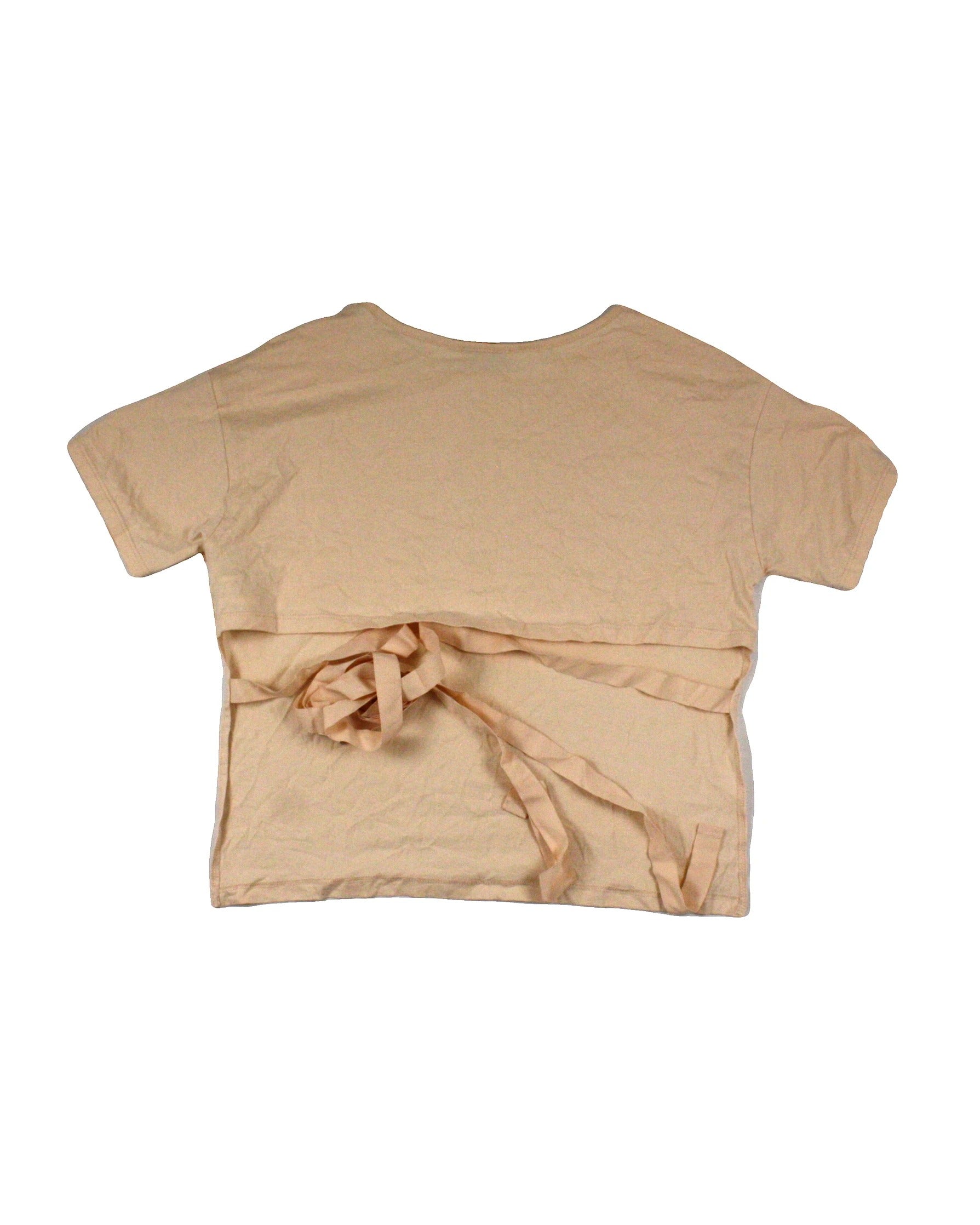 Zara Women's Light Pink Short Sleeve Top with Open Back and Back Ties – Size S