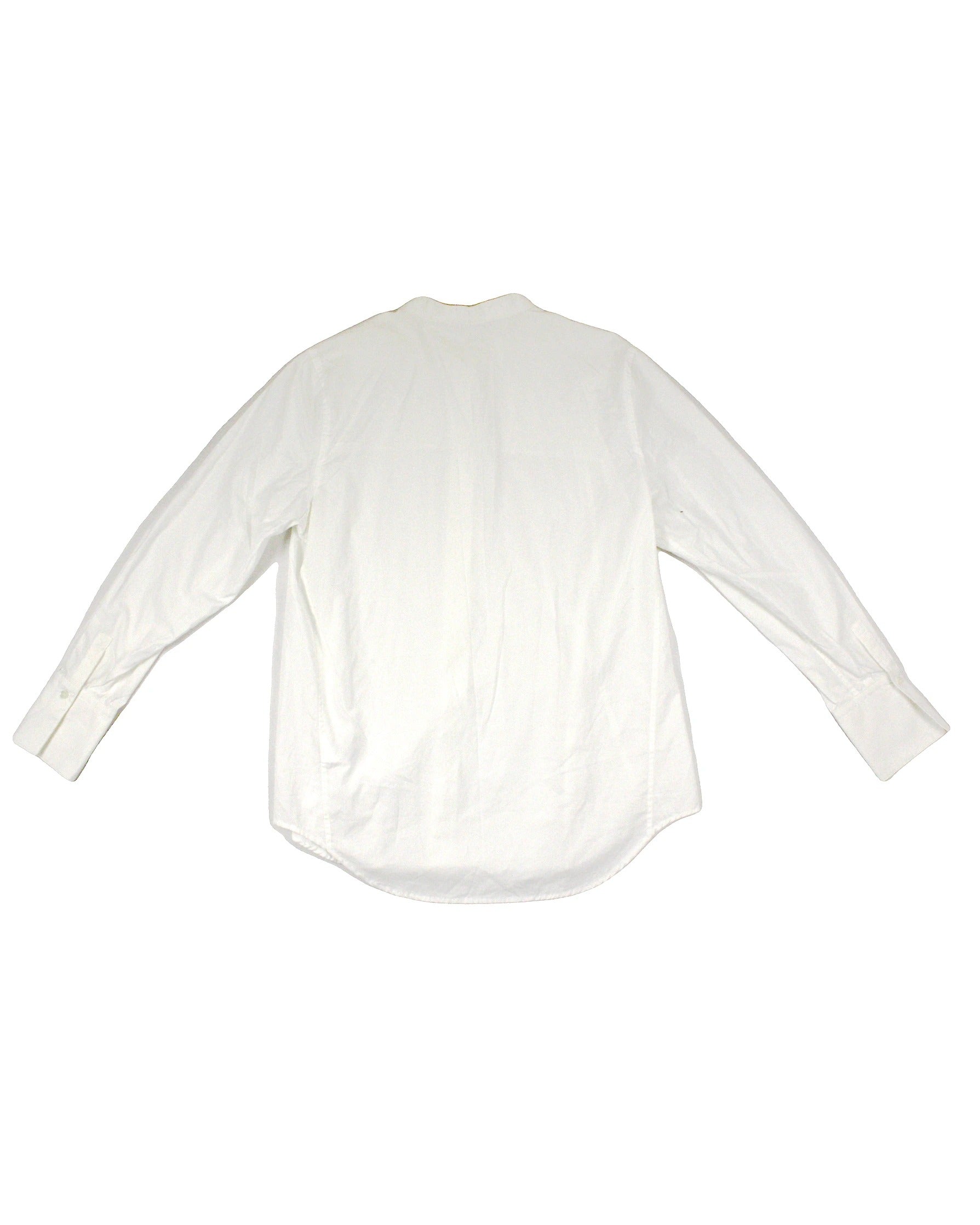 No Brand Women's White Collarless Long Sleeve Shirt with Pearl Trim and Side Buttons