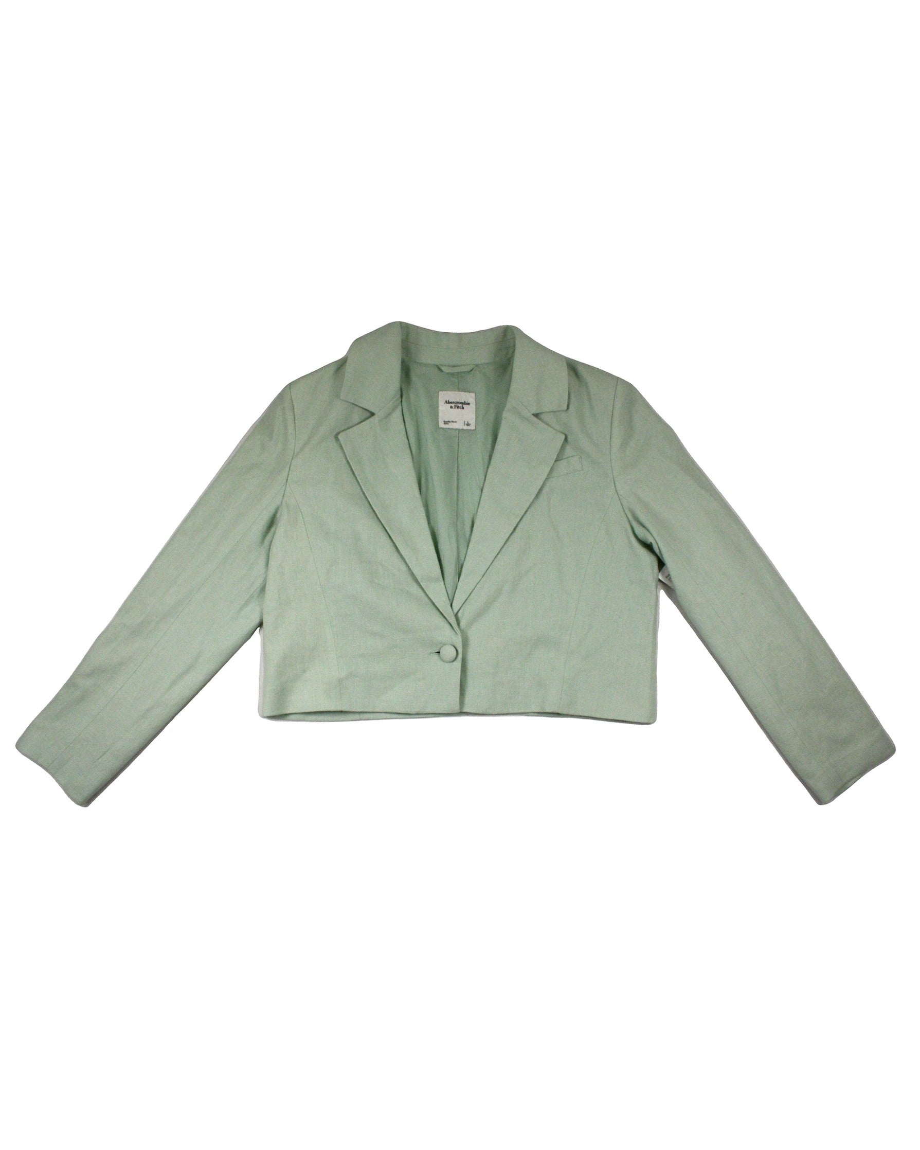 Abercrombie & Fitch Women's Mint Linen/Cotton Long Sleeve Cropped Blazer – Size L