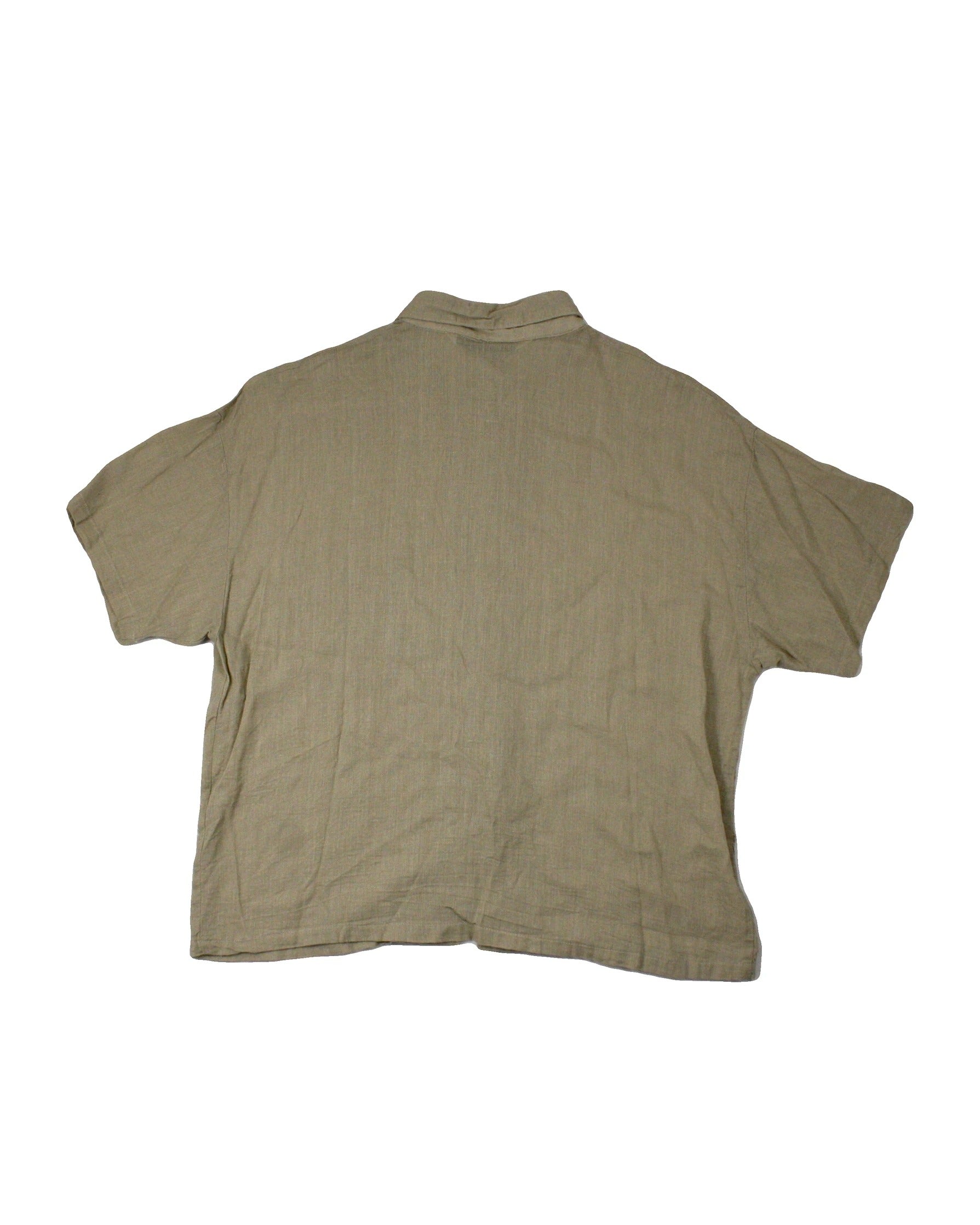 Comme Homme Women's Beige Short Sleeve Shirt with Silver/Black Buttons and Chest Pocket