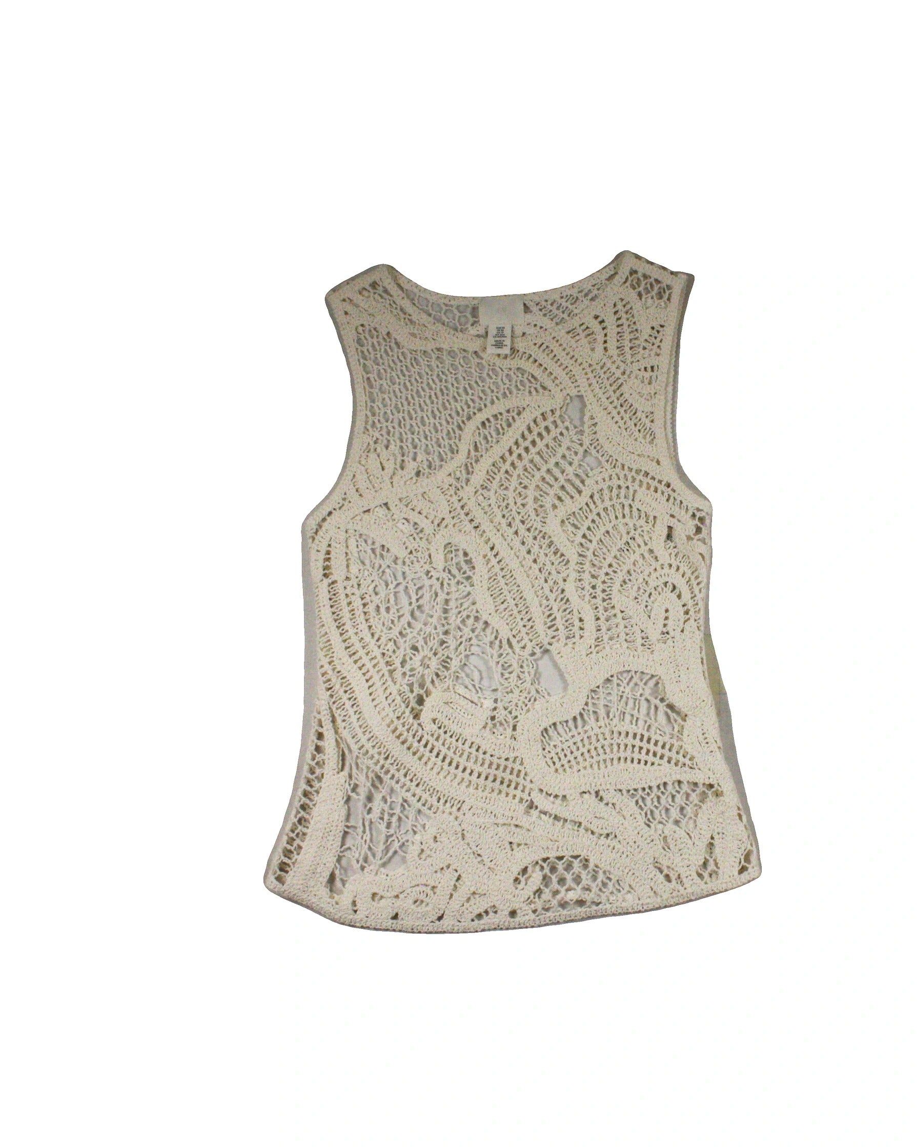 H&M Women's Cream Crochet Sleeveless Top with Round Neck and Open Knit Pattern – Size XS