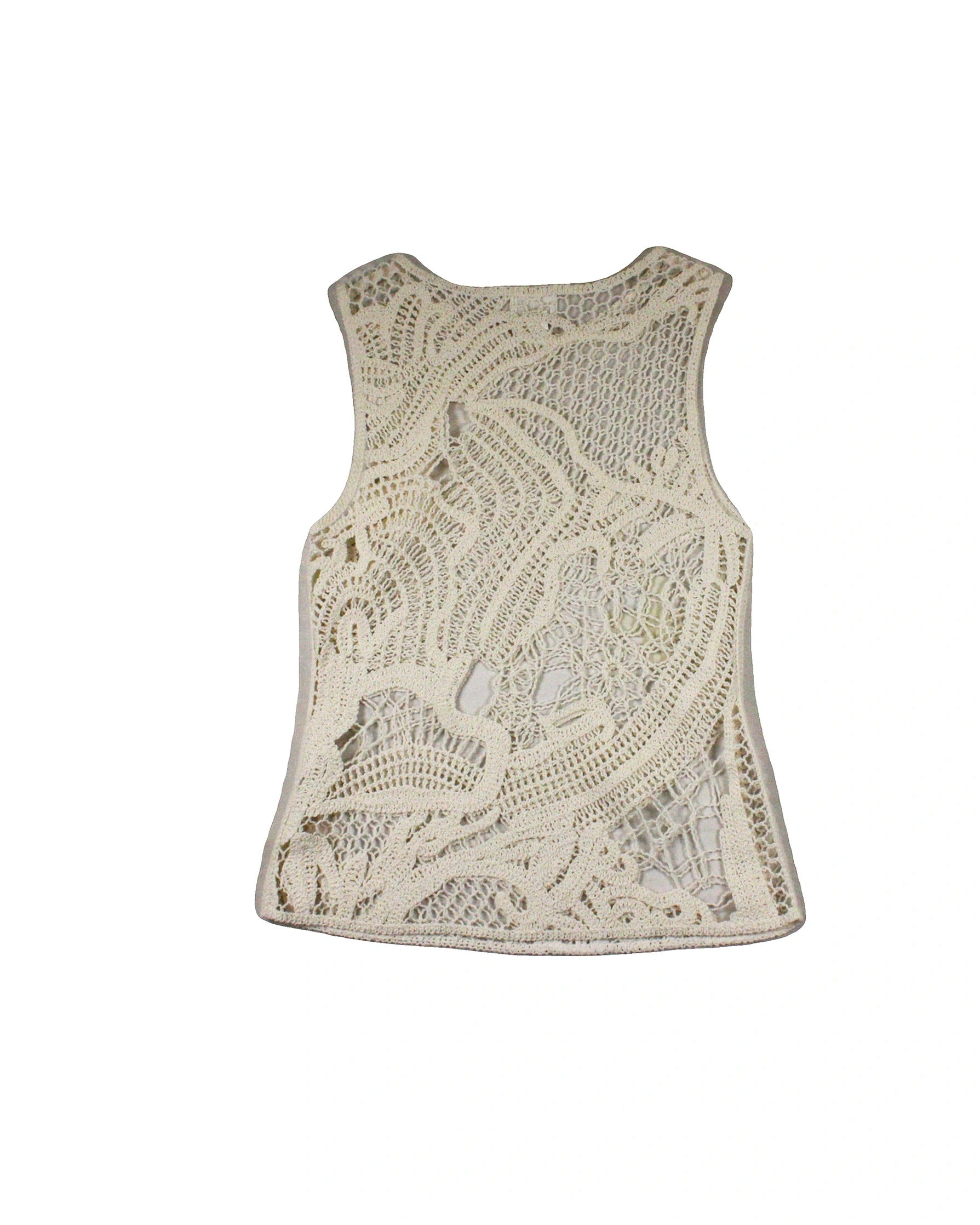H&M Women's Cream Crochet Sleeveless Top with Round Neck and Open Knit Pattern – Size XS