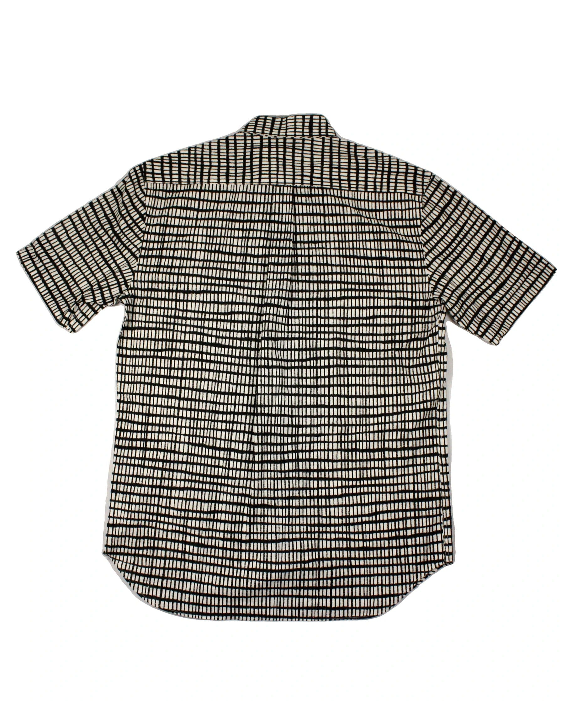 National Standards Men's Cream/Black Cotton Grid Short Sleeve Shirt with Chest Pocket – Size M