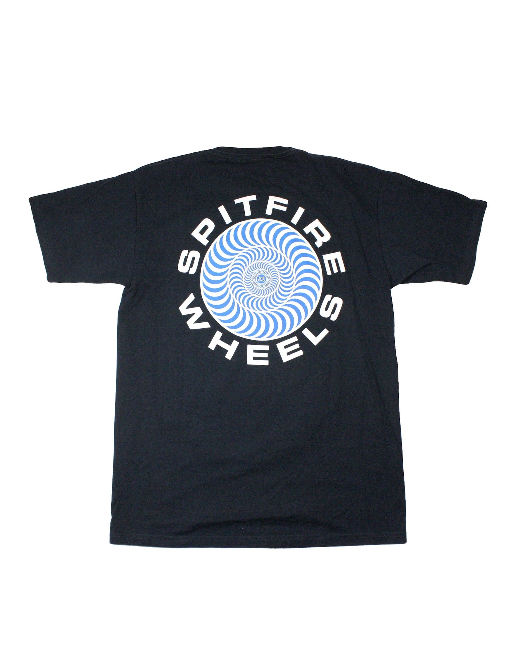Spitfire Men's Navy/White/Light Blue Graphic Short Sleeve Tee with Back Swirl Print – Size L