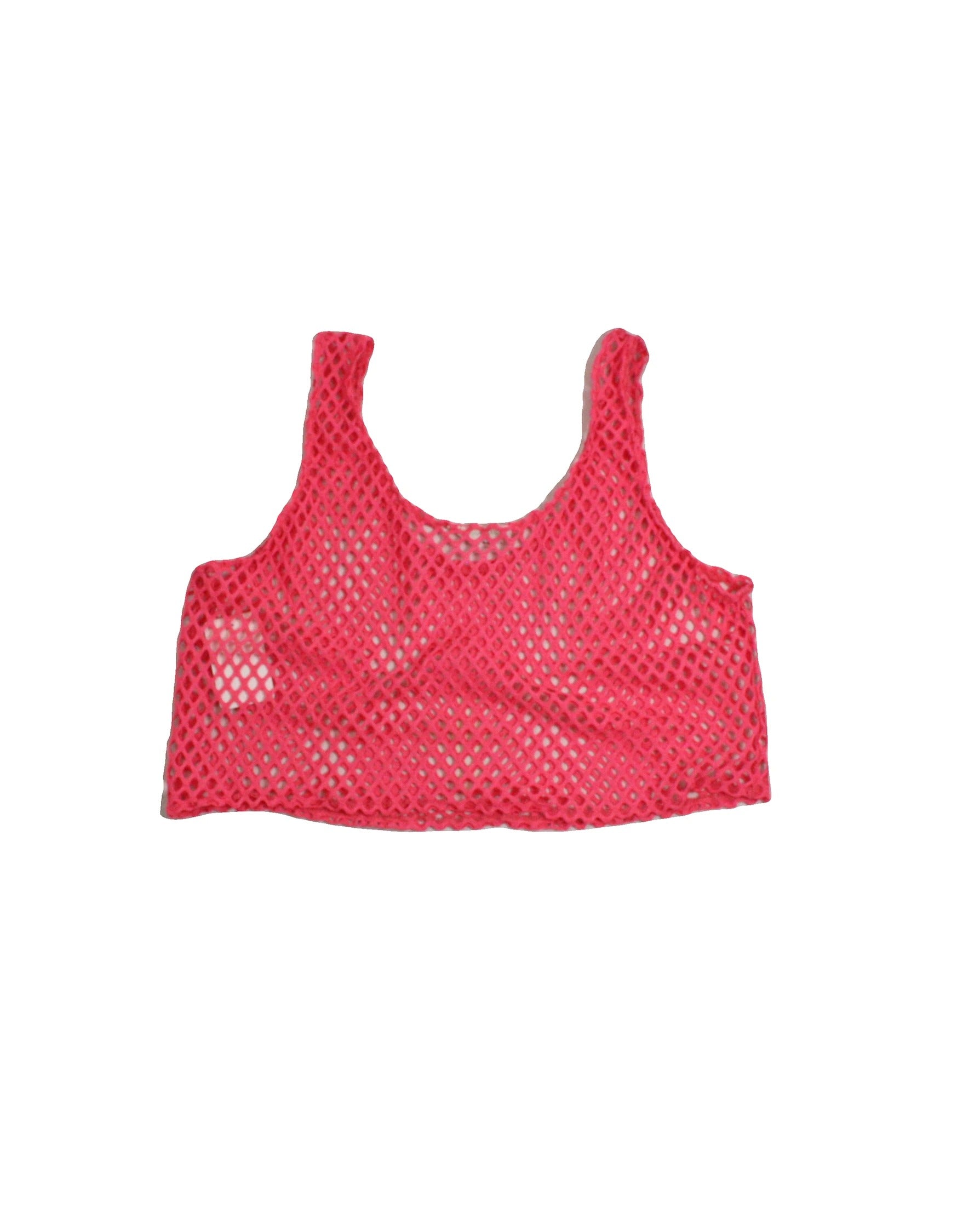 Urban Renewal Women's Neon Pink Mesh Sleeveless Crop Top with Scoop Neck – Size S/M