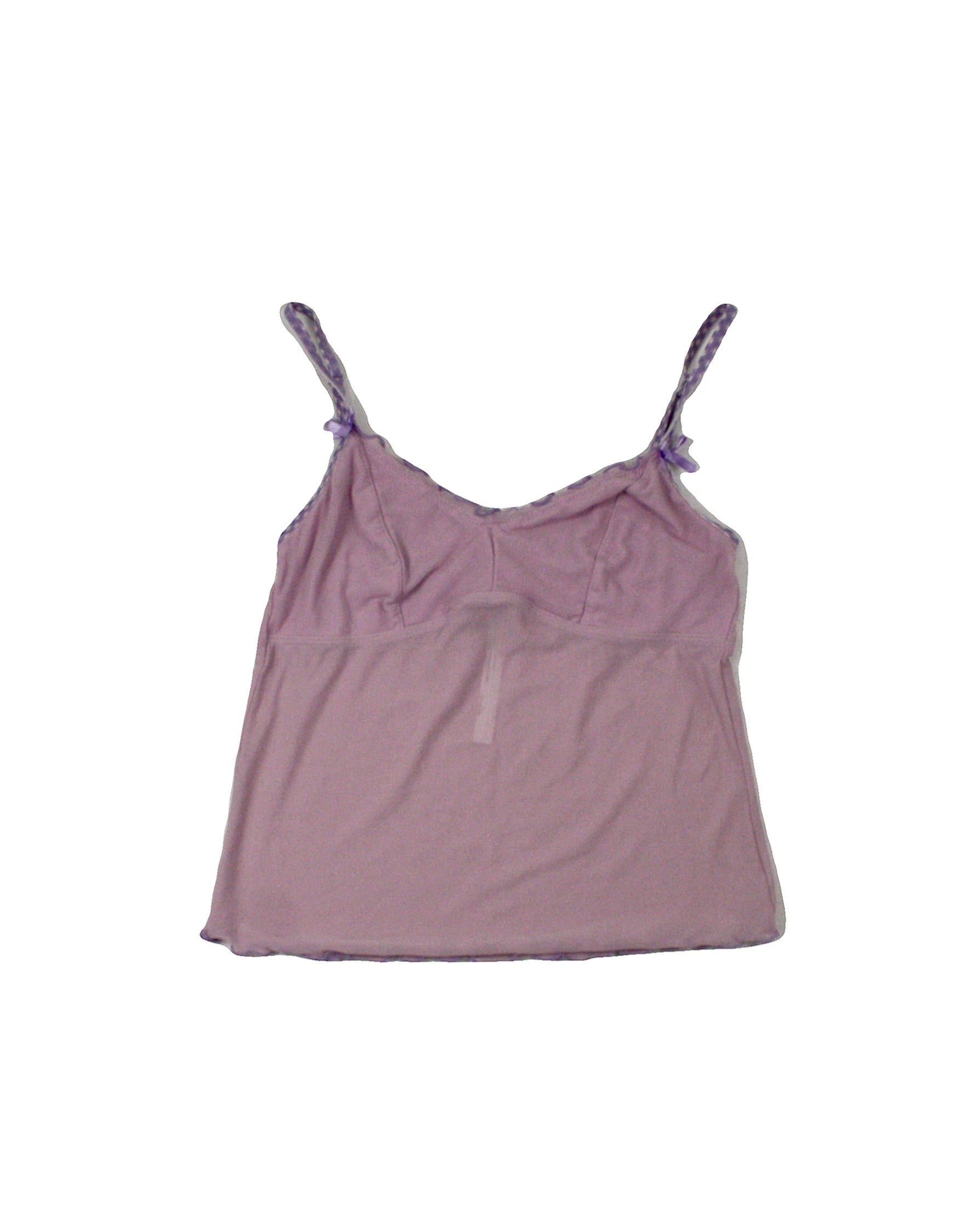 Out From Under Women's Purple/White Mesh Sleeveless Top with Gingham Trim and Strap Bows – Size M