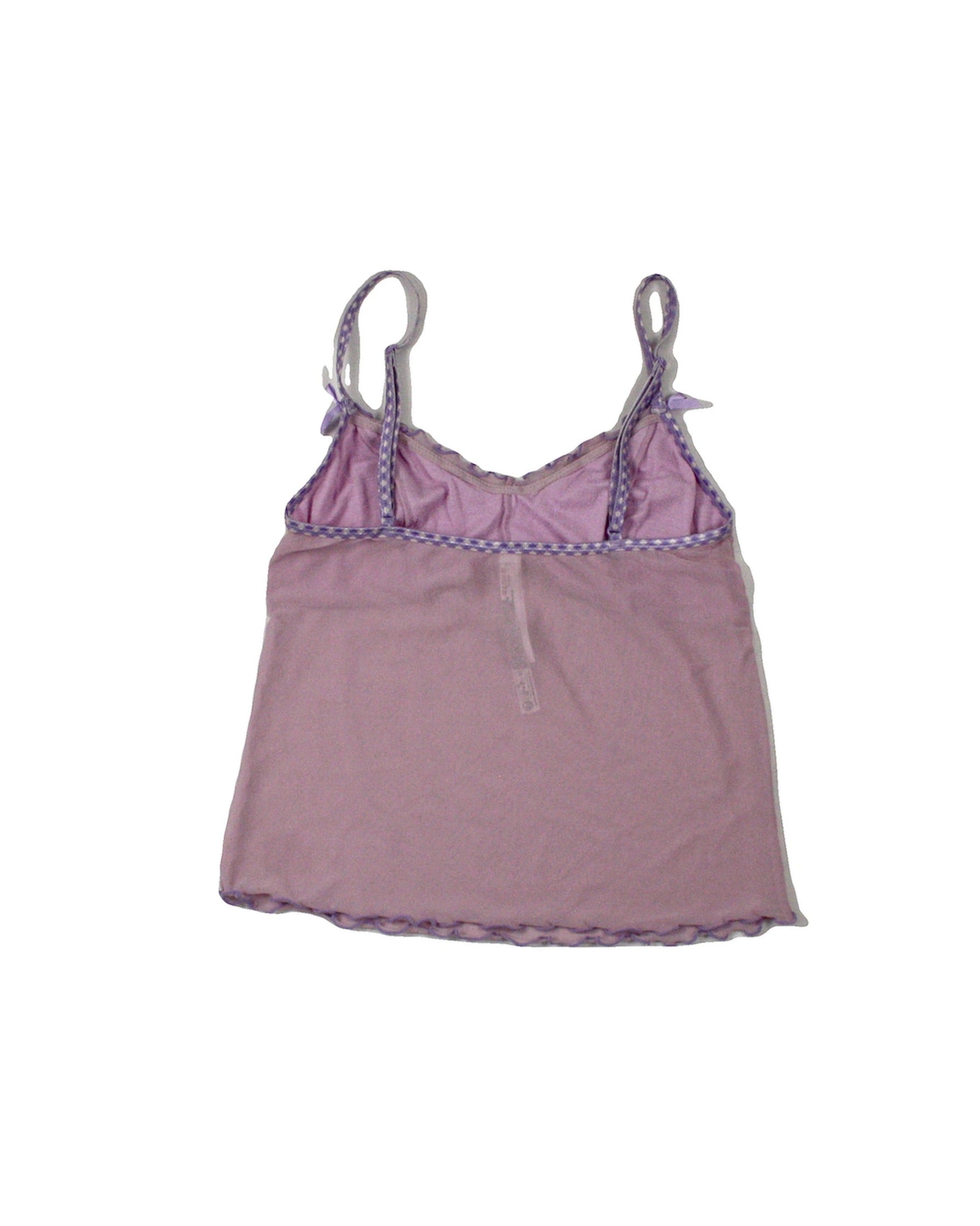 Out From Under Women's Purple/White Mesh Sleeveless Top with Gingham Trim and Strap Bows – Size M
