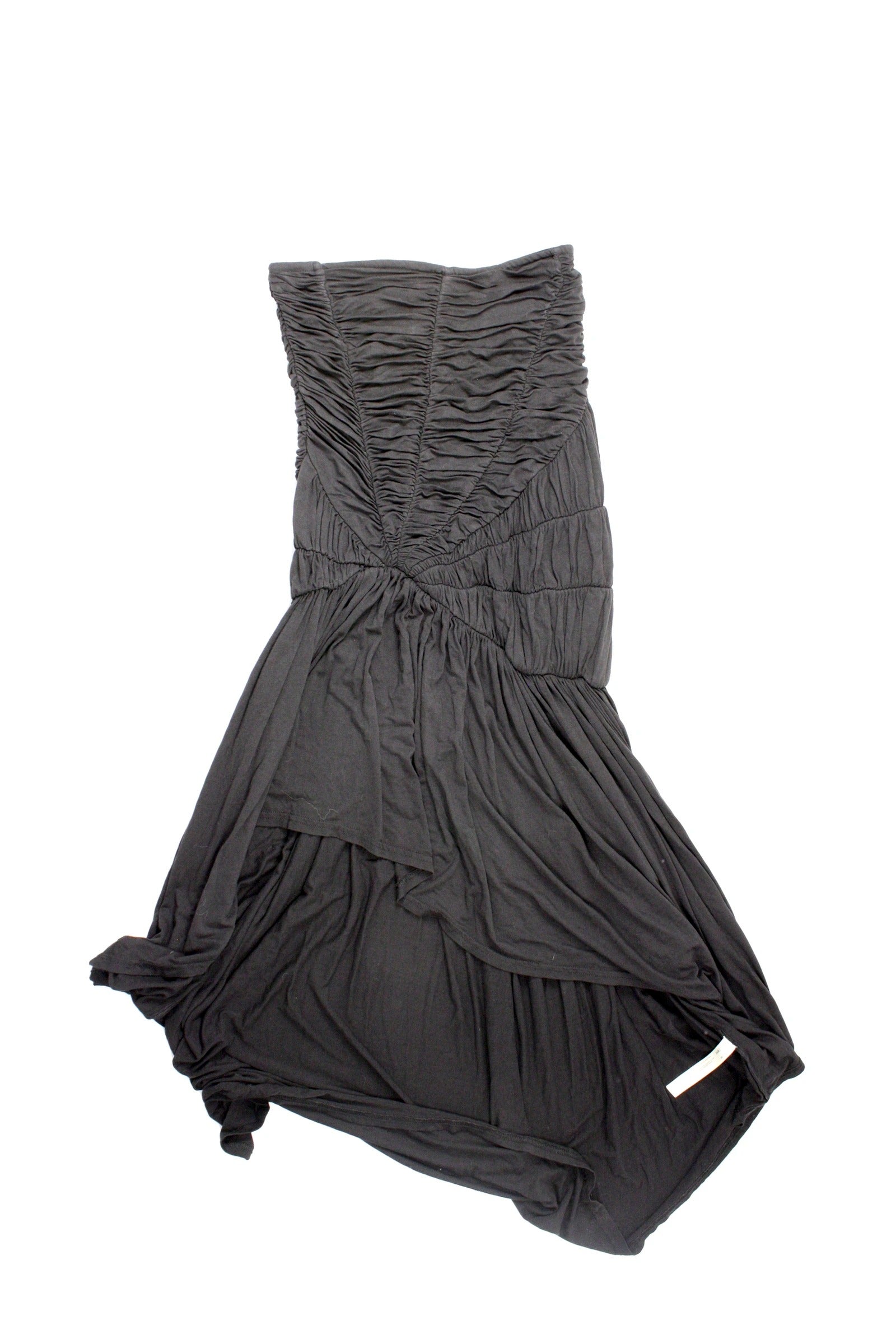 Celandine Women's Black Stretch Hi-Low Midi Tube Dress with Ruched Panels – Size S