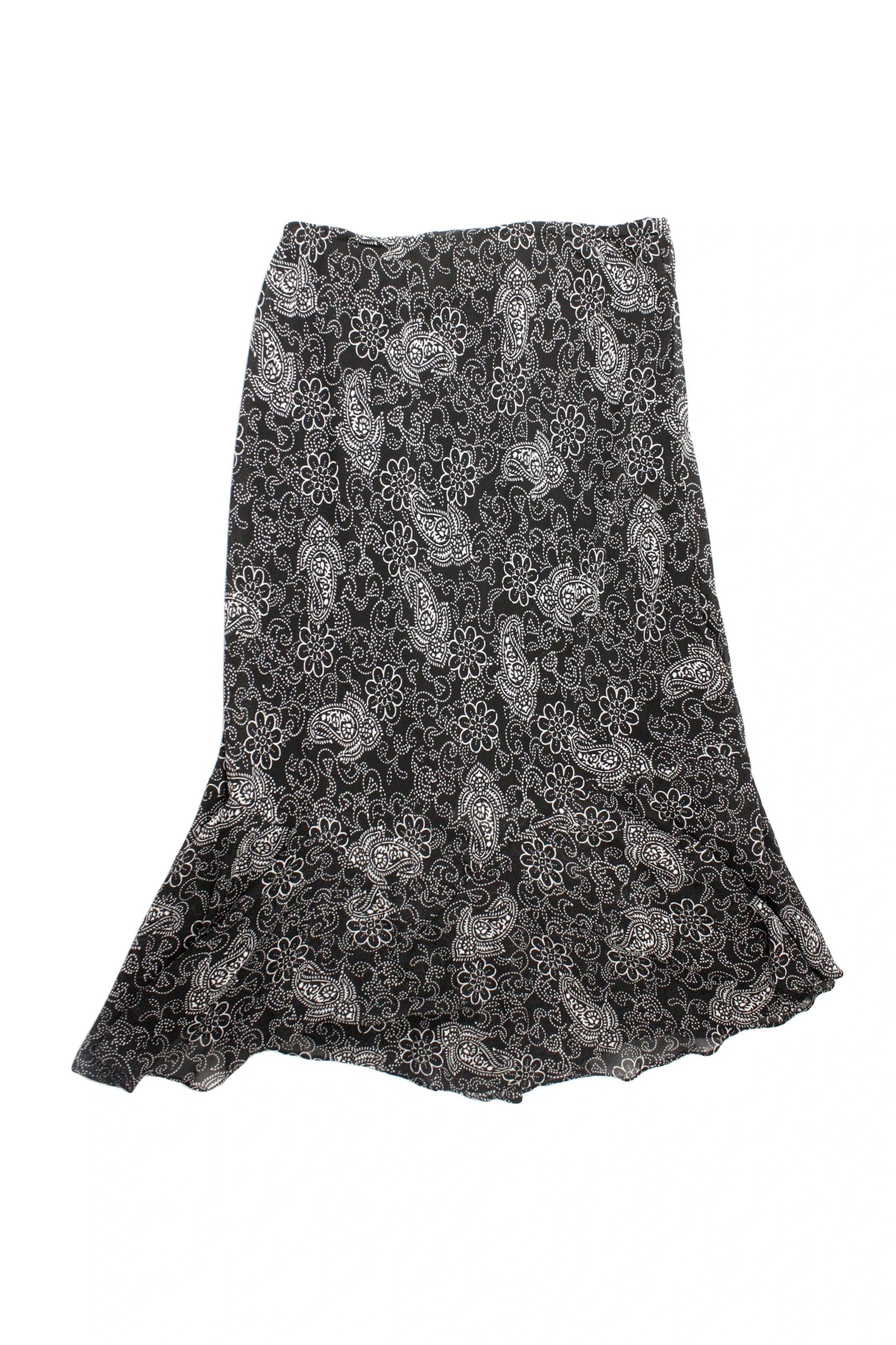 Oh!Mamma Women's Black/White Paisley Double-Layer Midi Skirt – Waist 28, As-Is