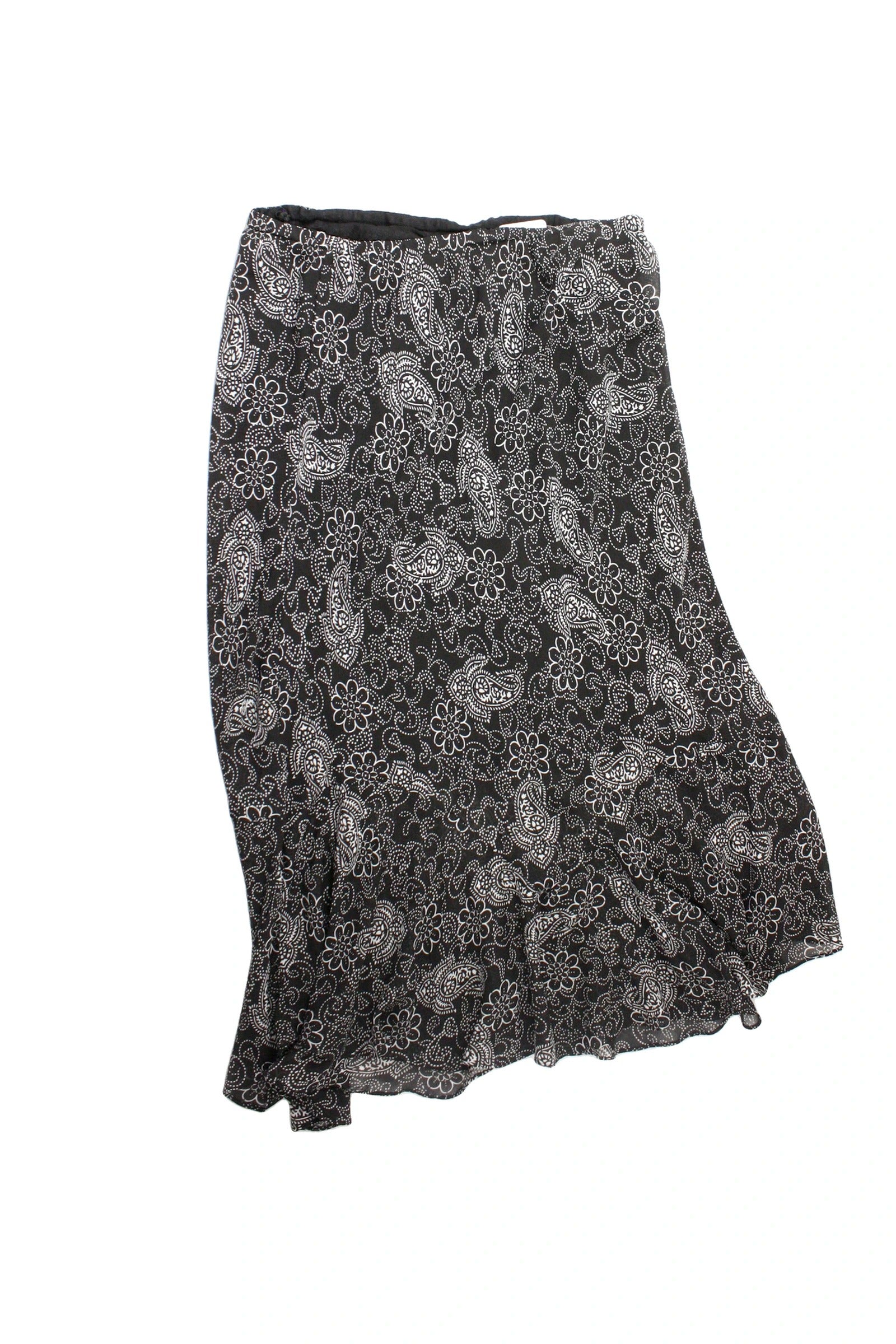 Oh!Mamma Women's Black/White Paisley Double-Layer Midi Skirt – Waist 28, As-Is