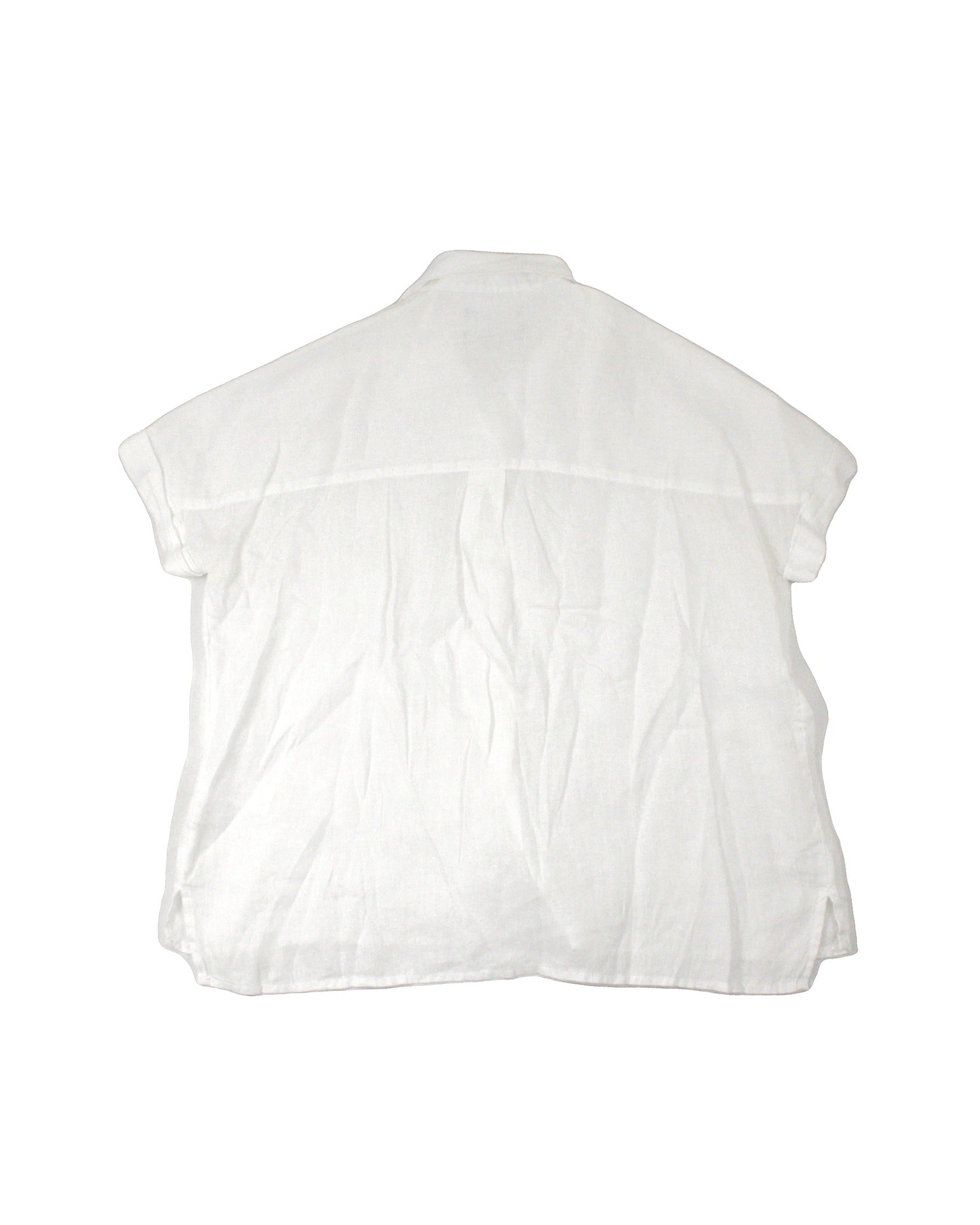 Tahari Women's White Linen Short Sleeve Shirt with Iridescent Buttons and Side Slits – Size S