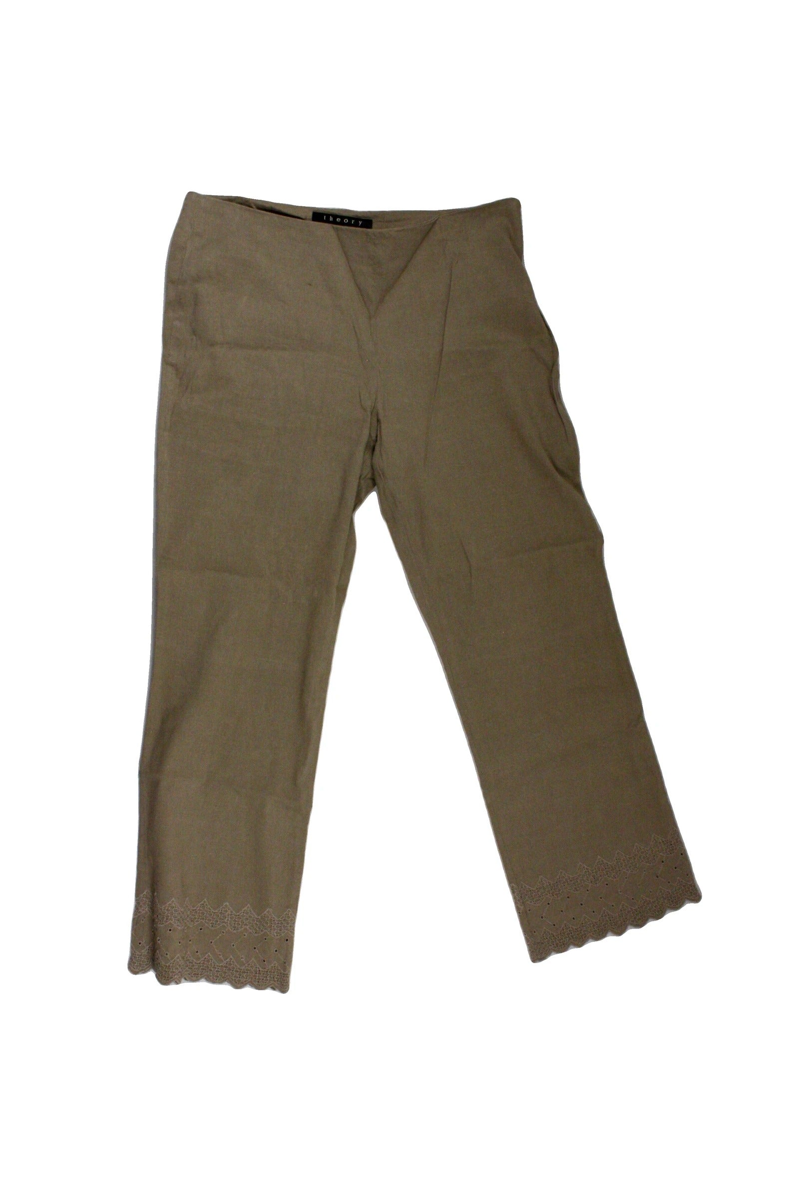 Theory Women's Brown Straight-Leg Capris with Eyelet Hem – Size W30