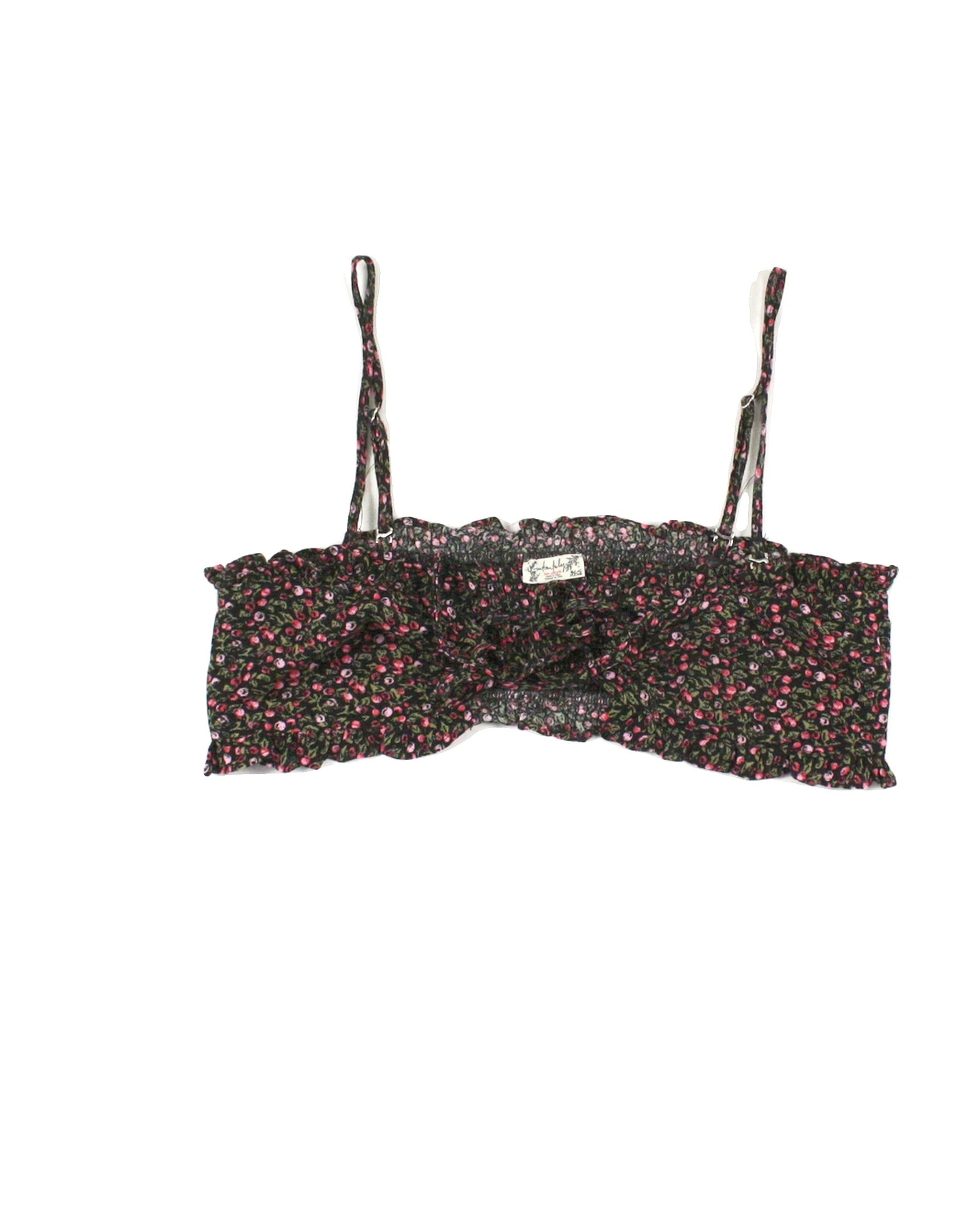 Intimately Free People Women's Black/Pink/Green Sleeveless Crop Top with Floral Pattern – Size S
