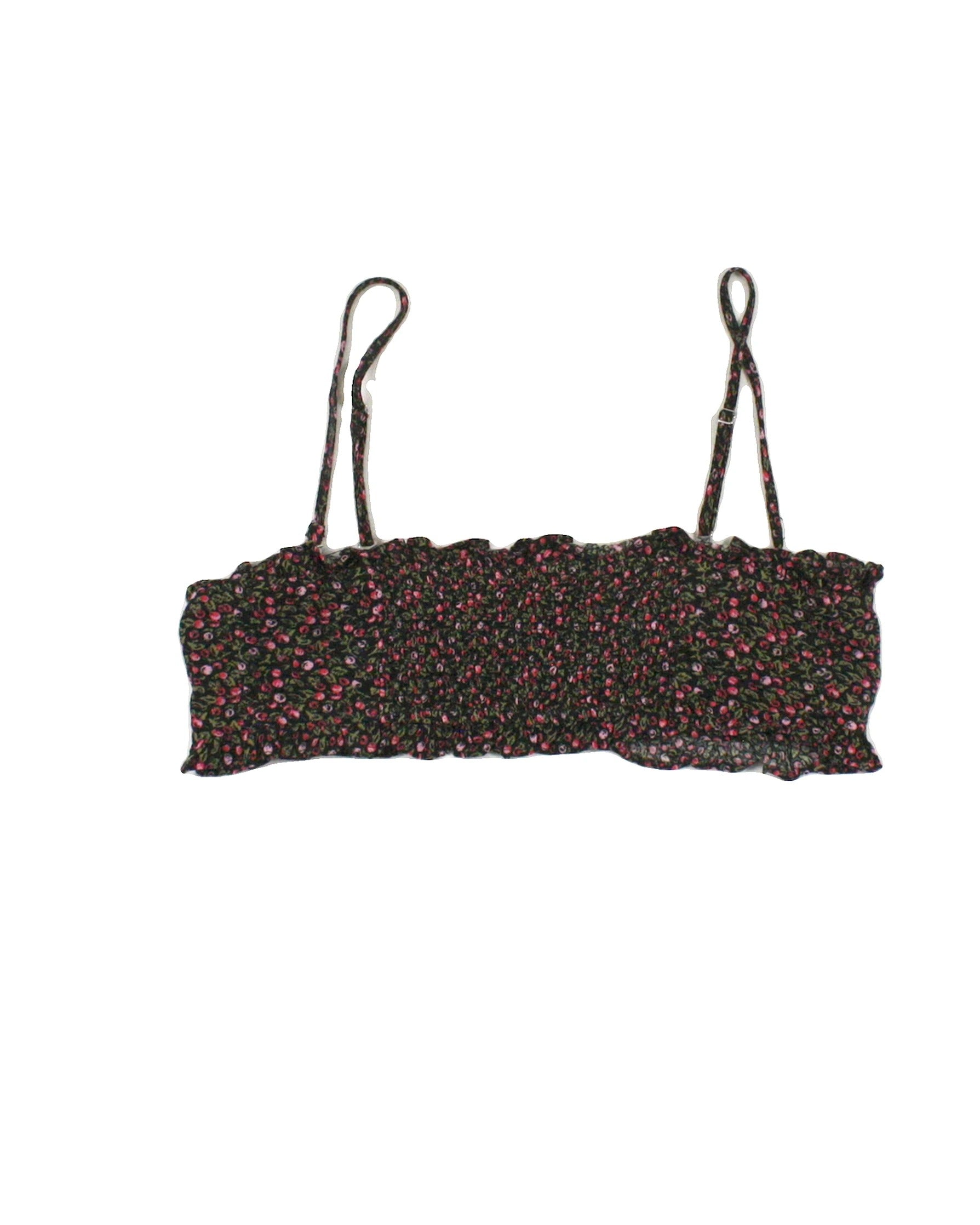 Intimately Free People Women's Black/Pink/Green Sleeveless Crop Top with Floral Pattern – Size S