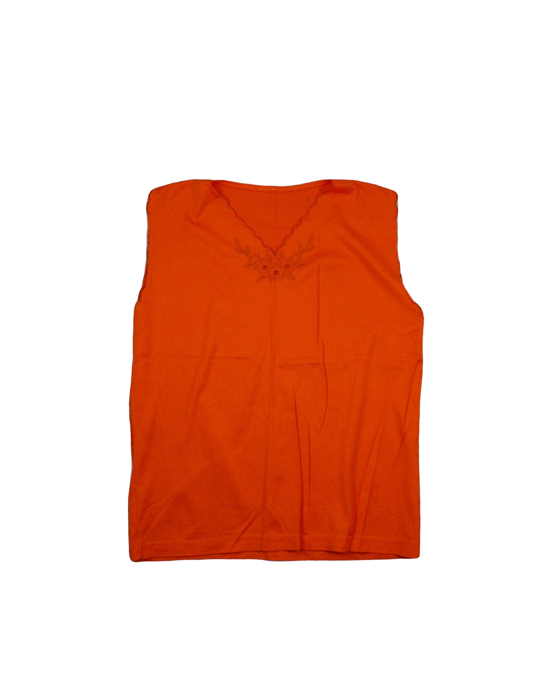Women's Orange Sleeveless Top with Embroidered Floral Eyelets