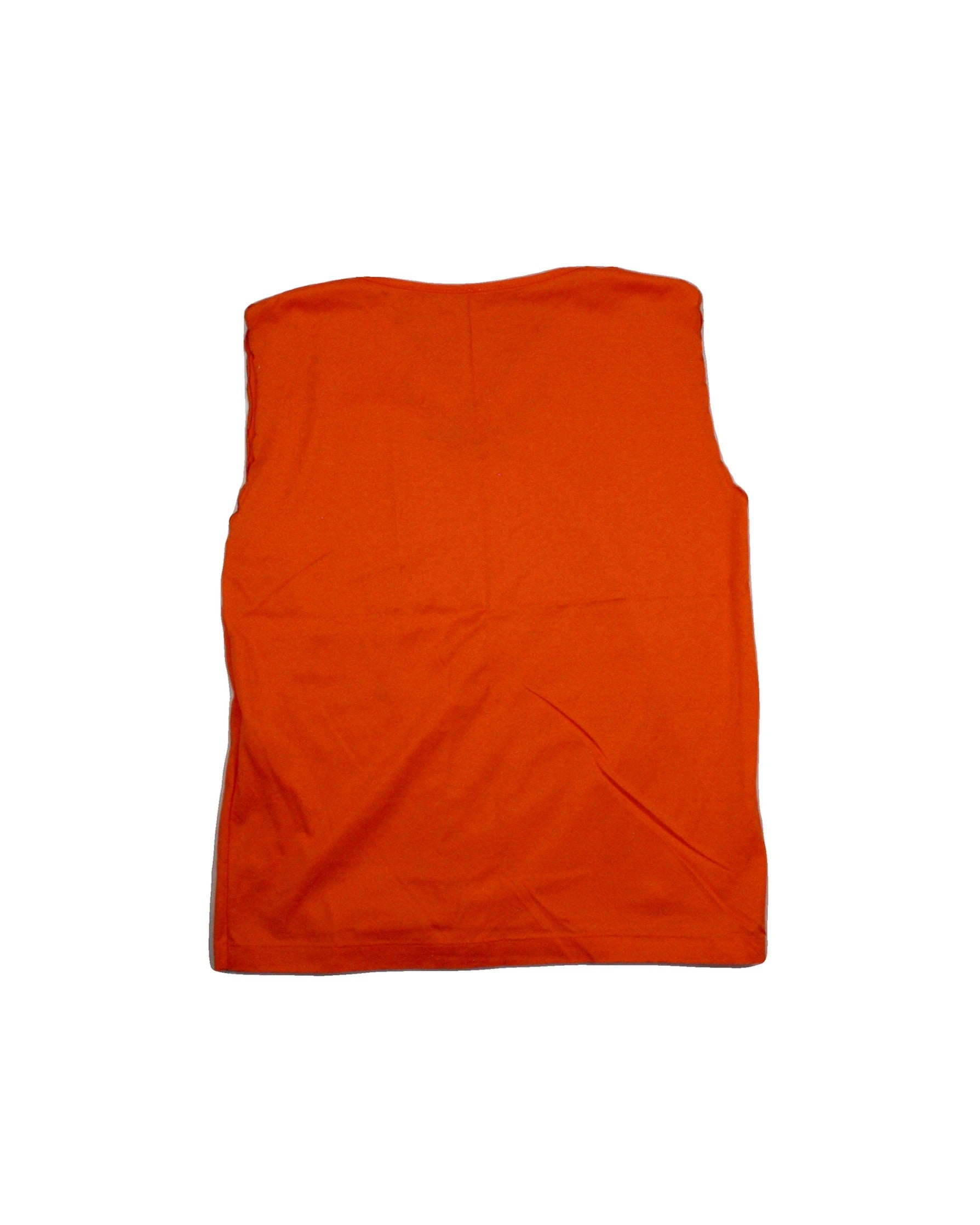 Women's Orange Sleeveless Top with Embroidered Floral Eyelets
