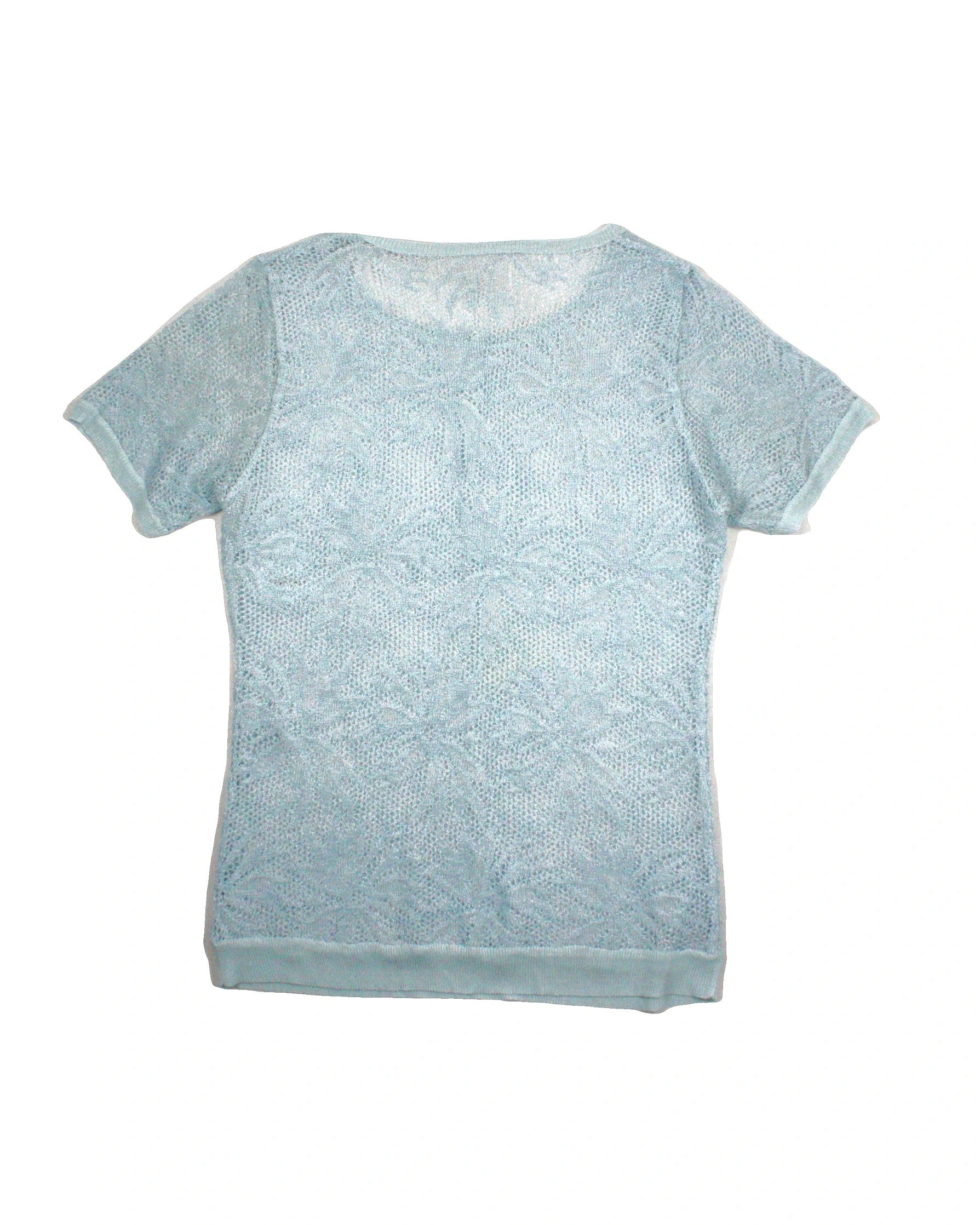 Women's Light Blue Lace Short Sleeve Top with Round Neck
