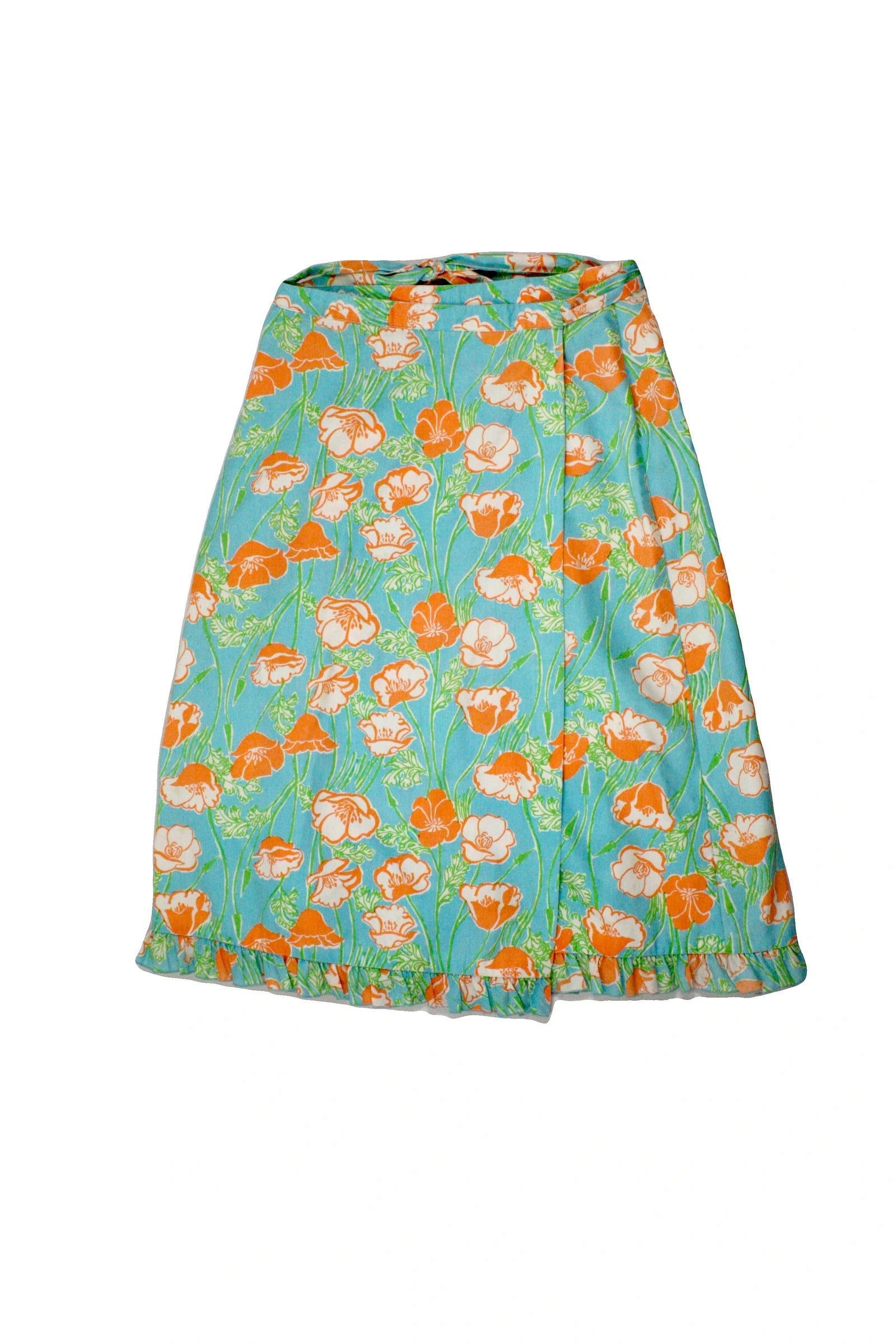 Me Lilly Women's Light Blue/Orange/White Floral Wrap Maxi Skirt – Size W28