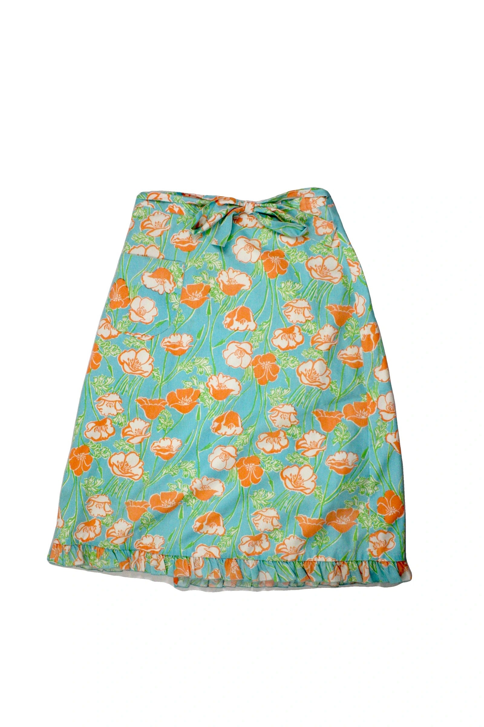Me Lilly Women's Light Blue/Orange/White Floral Wrap Maxi Skirt – Size W28