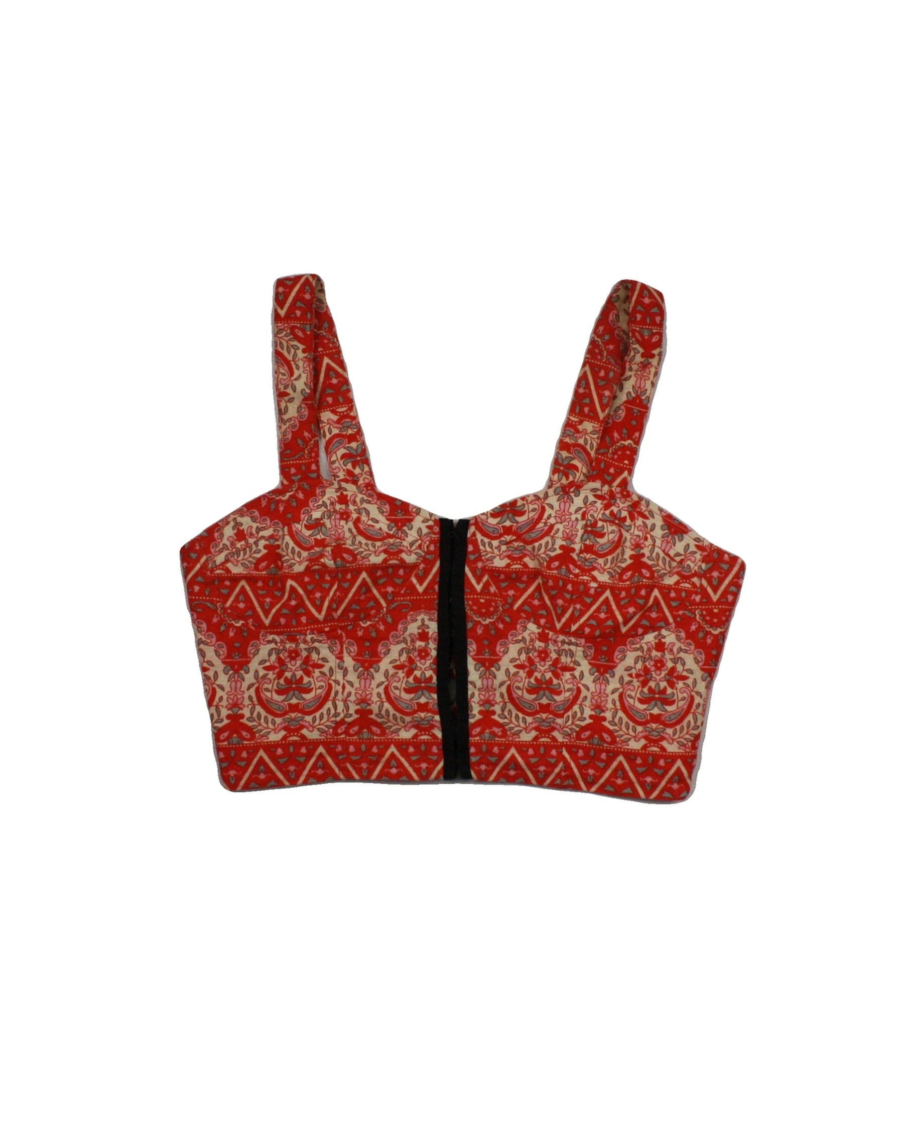 Lucca Couture Women's Red/Black/Cream Sleeveless Bustier Top with Paisley Print