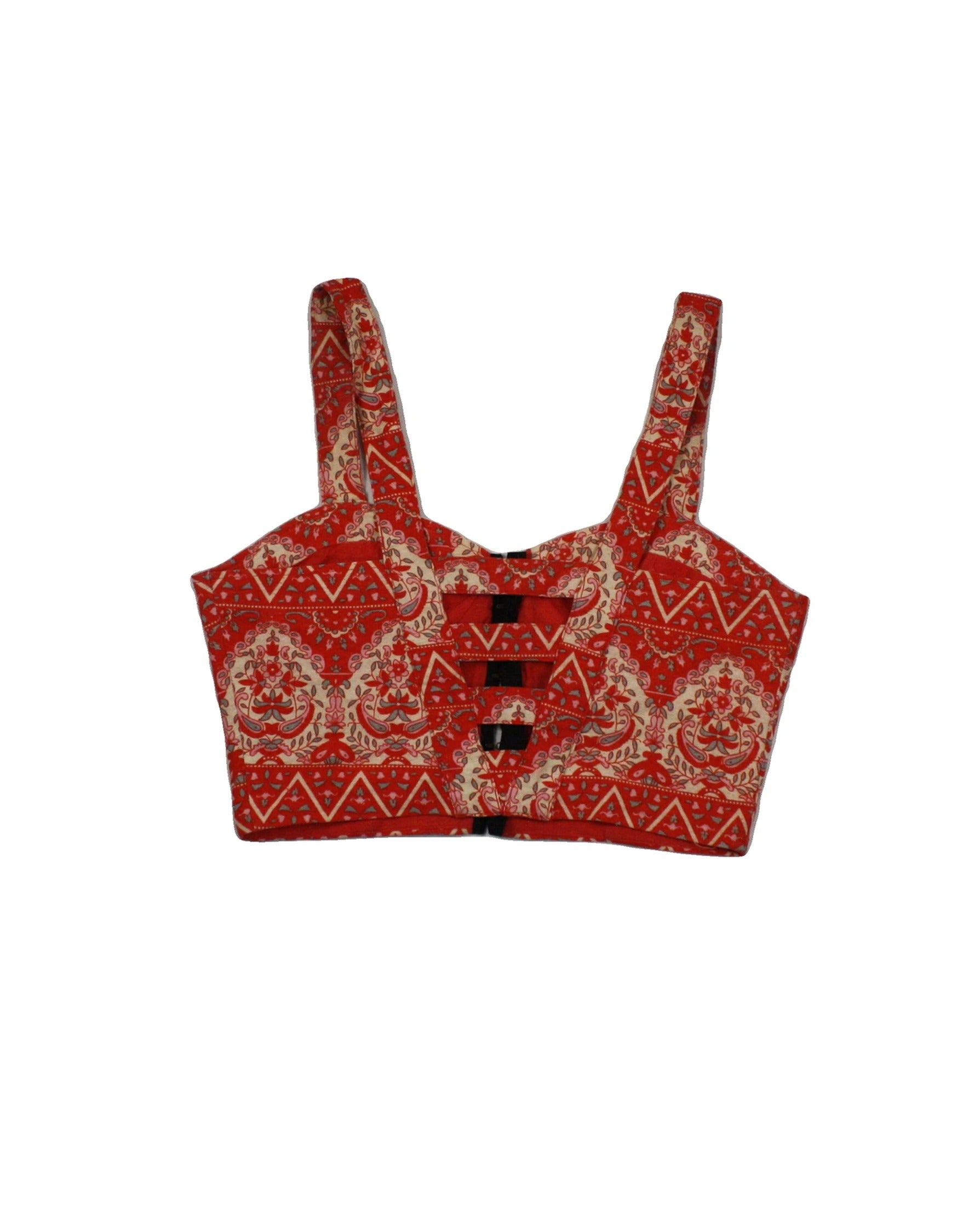 Lucca Couture Women's Red/Black/Cream Sleeveless Bustier Top with Paisley Print