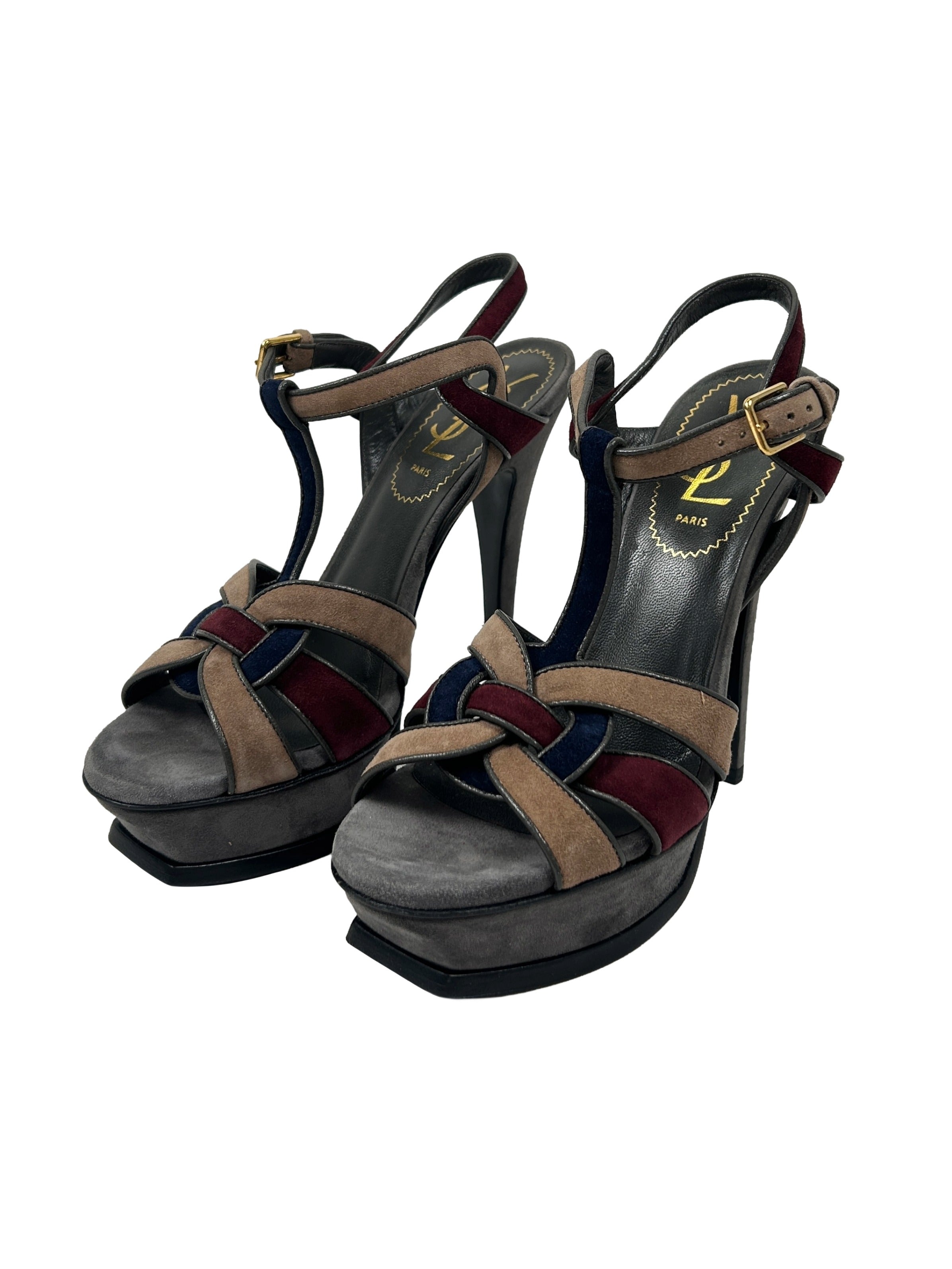Yves Saint Laurent Size 35 Multicolour Suede Tribute Sandals