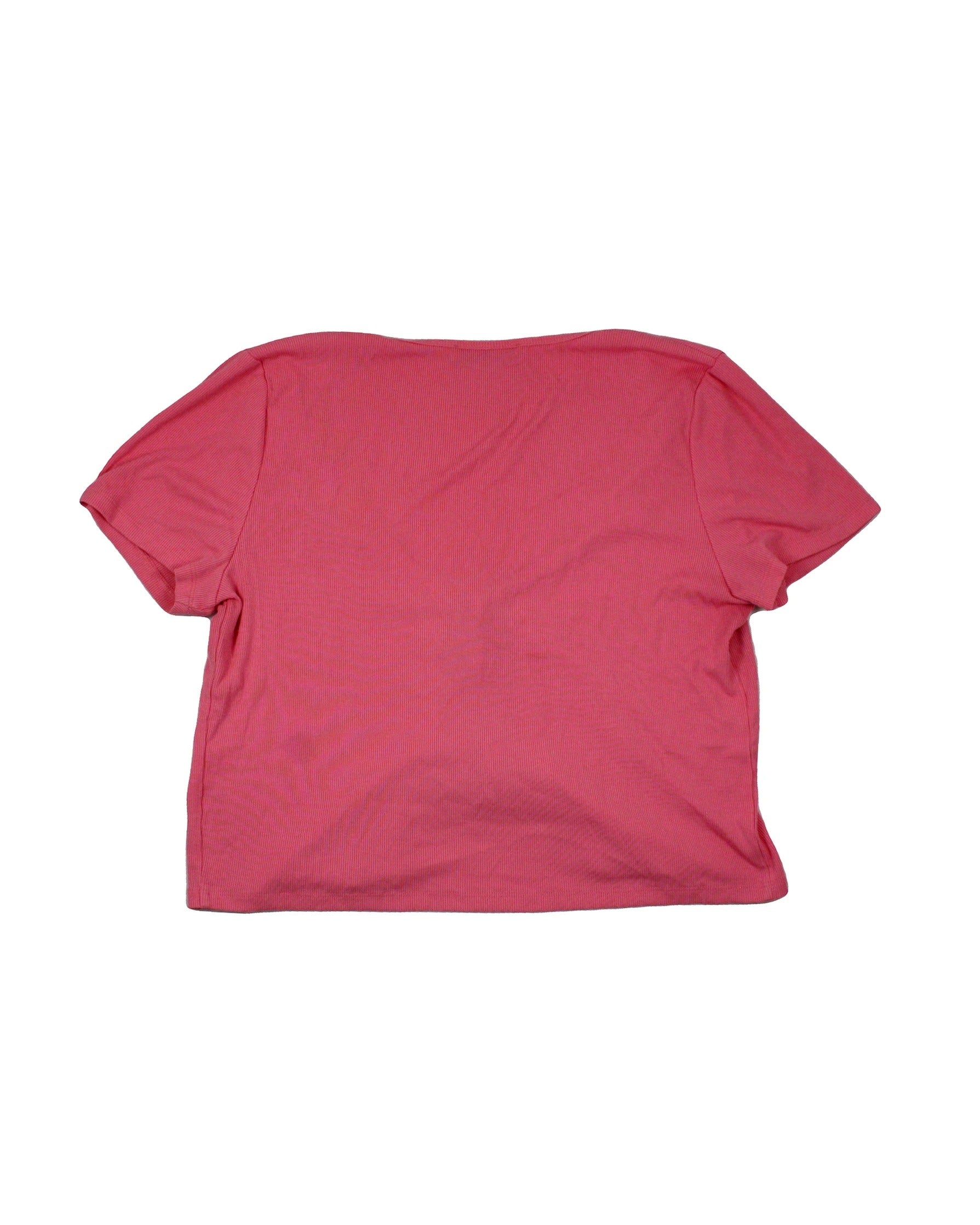 Wilfred Free Women's Pink Rib-Knit Short Sleeve Top with Front Ties – Size L
