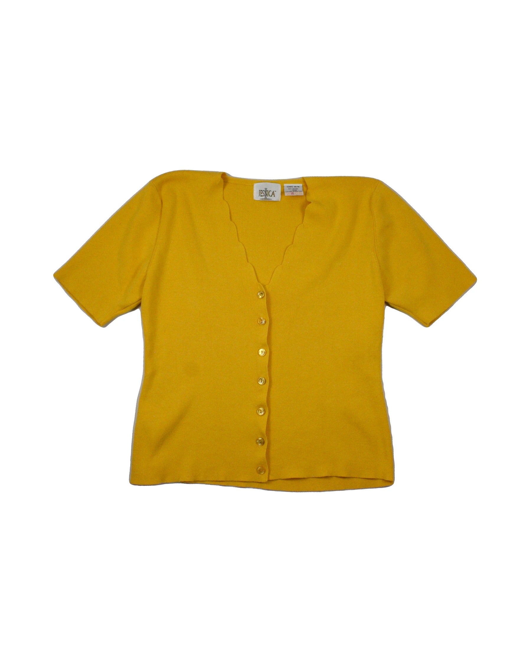 Jessica Women's Yellow Rib-Knit Short Sleeve Cardigan – Size M