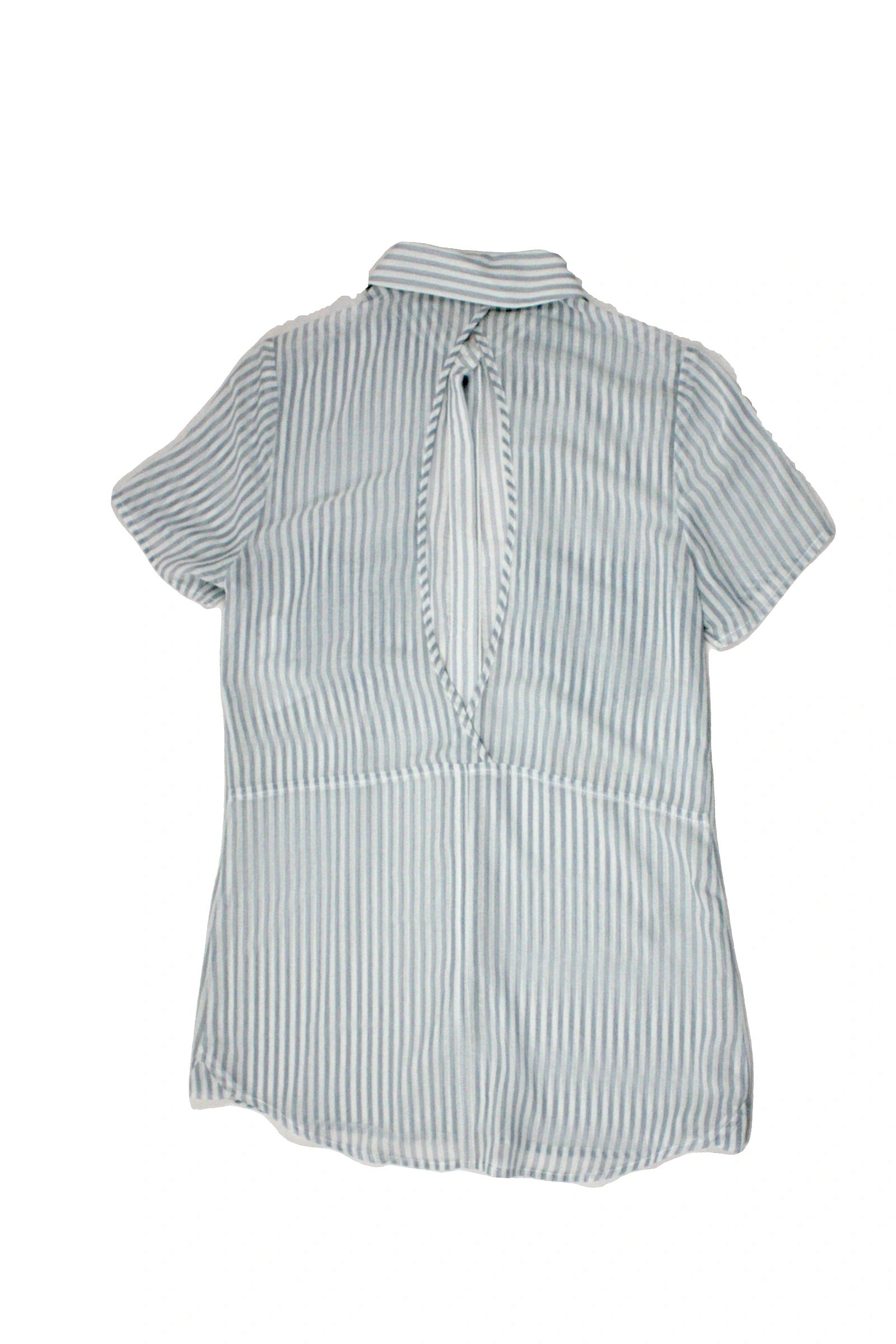 Industry Women's Light Blue/Navy Short Sleeve Sheer Shirt with Back Cutout